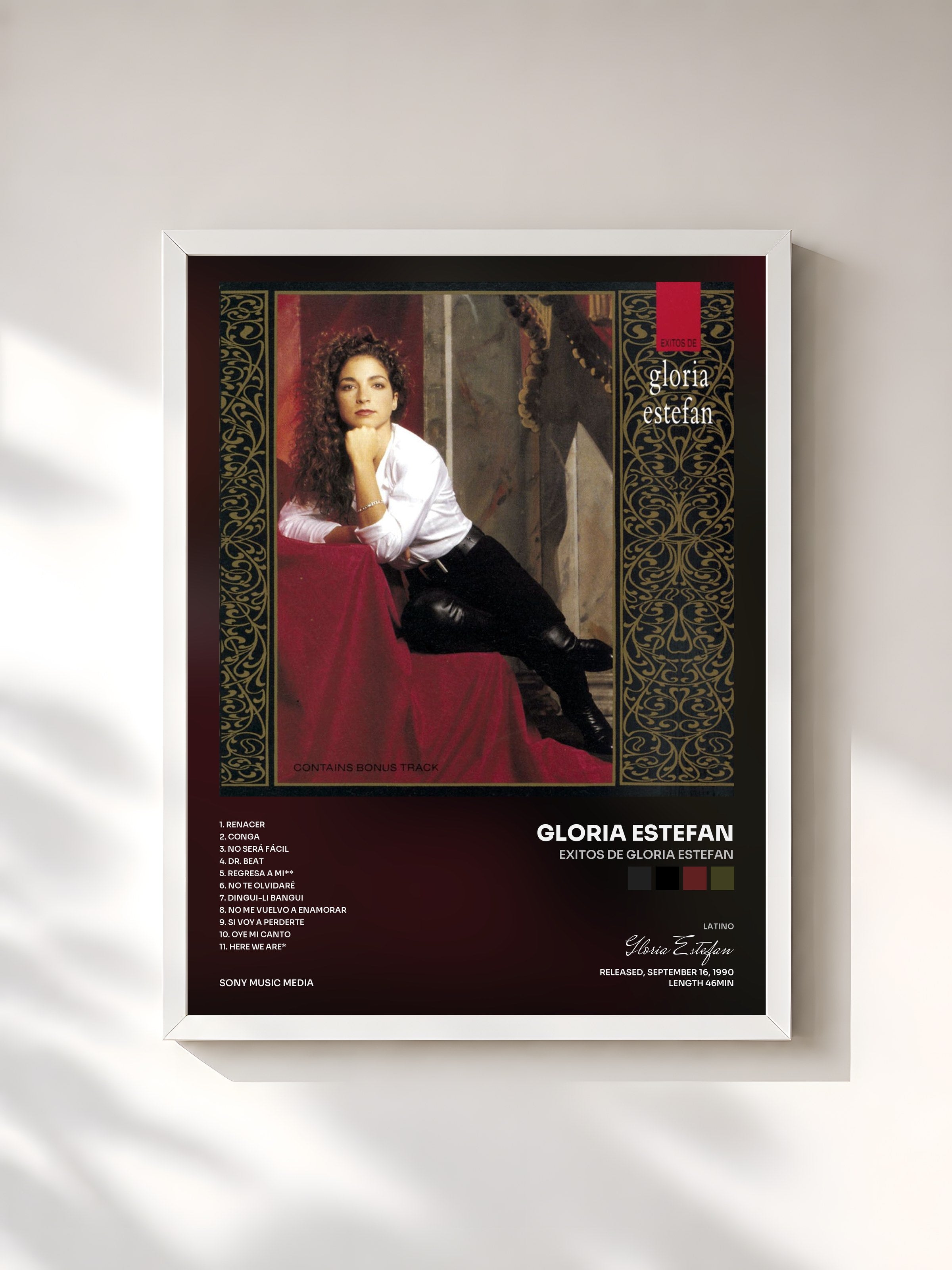 #blanc Tableau de l'album Exitos de gloria estefan de Gloria Estefan, cadre blanc, imprimé et encadré en France