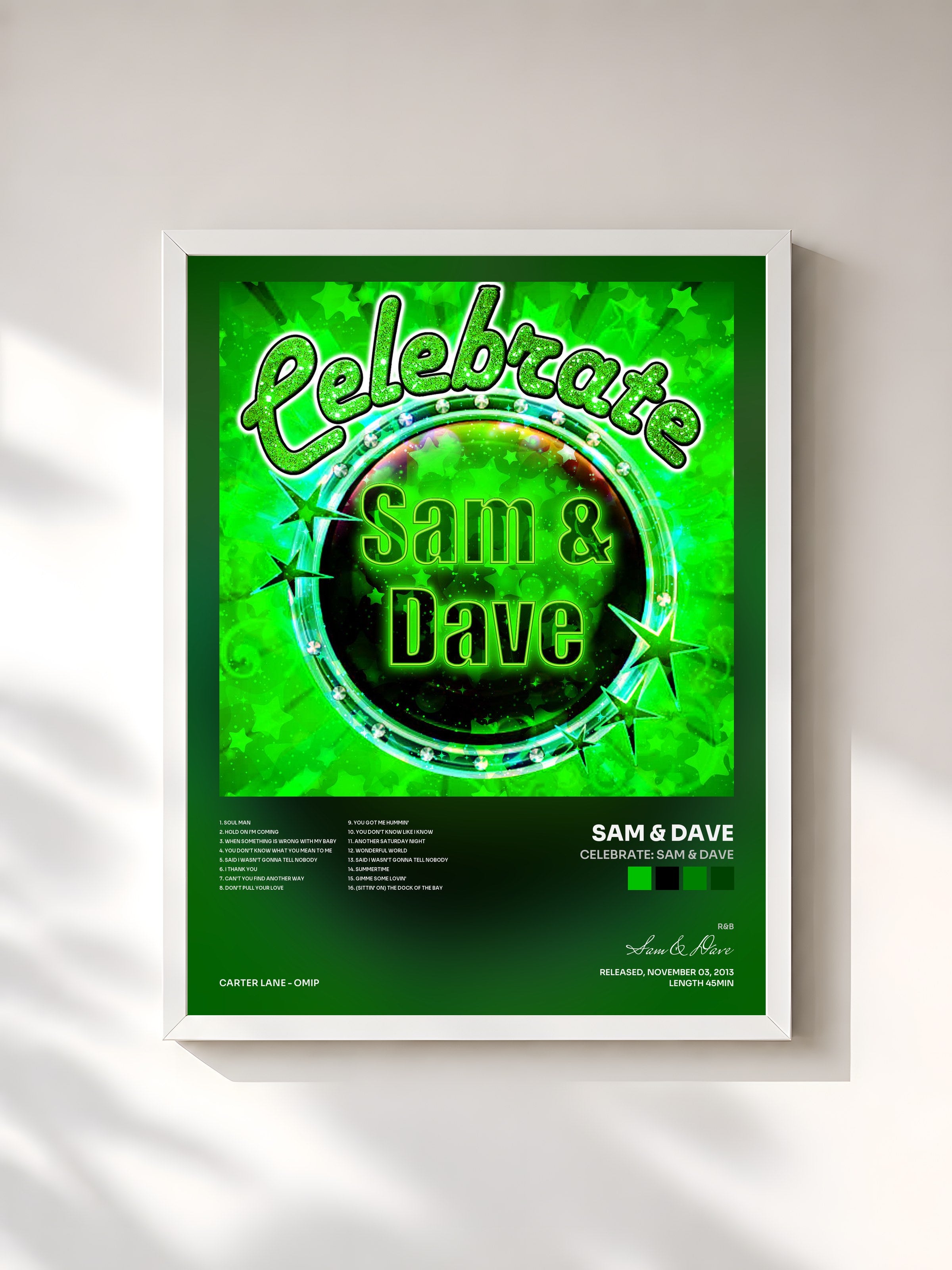 #blanc Tableau de l'album Celebrate: Sam & Dave de Sam & Dave, cadre blanc, imprimé et encadré en France