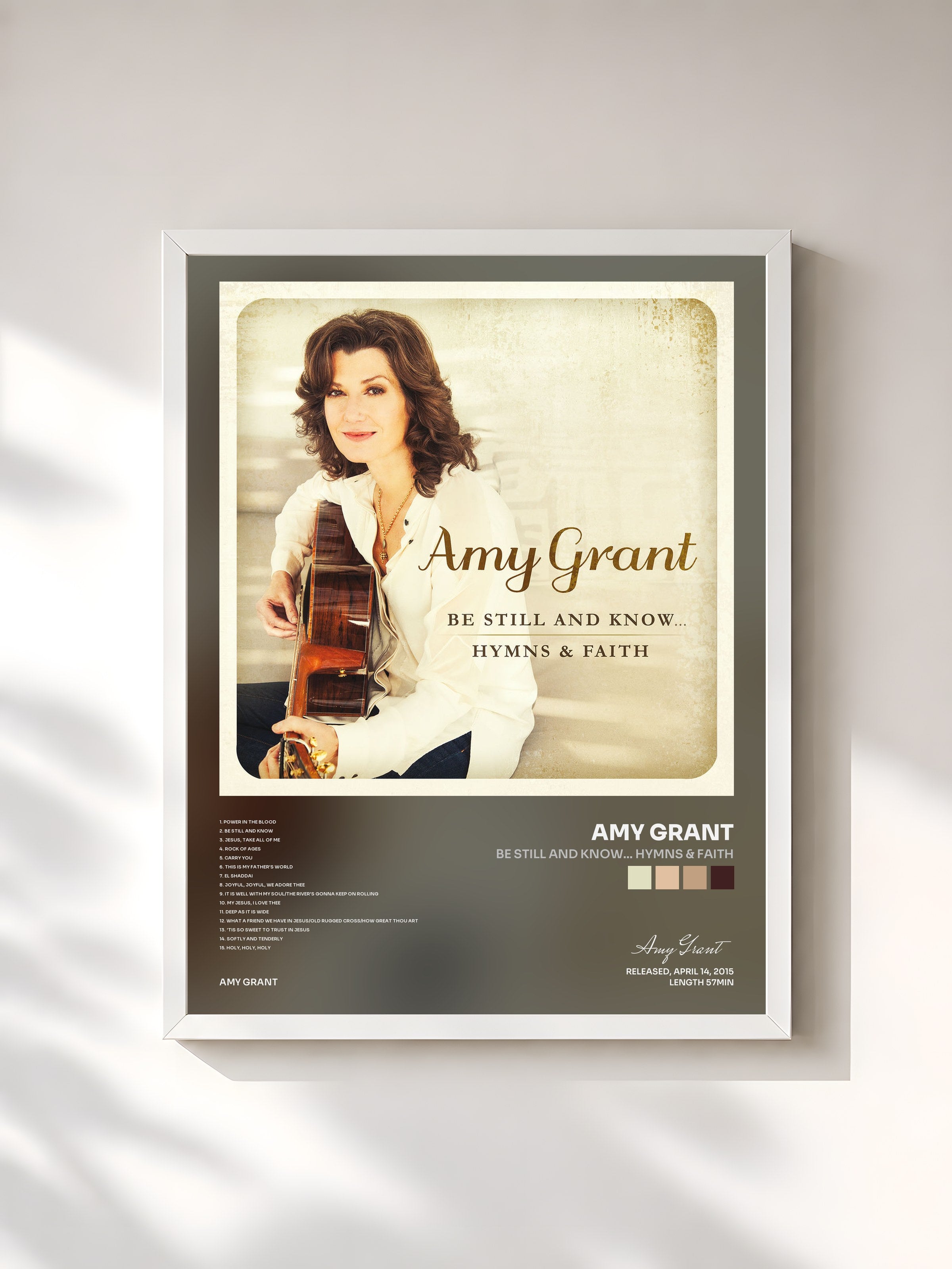 #blanc Tableau de l'album Be Still And Know... Hymns & Faith de Amy Grant, cadre blanc, imprimé et encadré en France