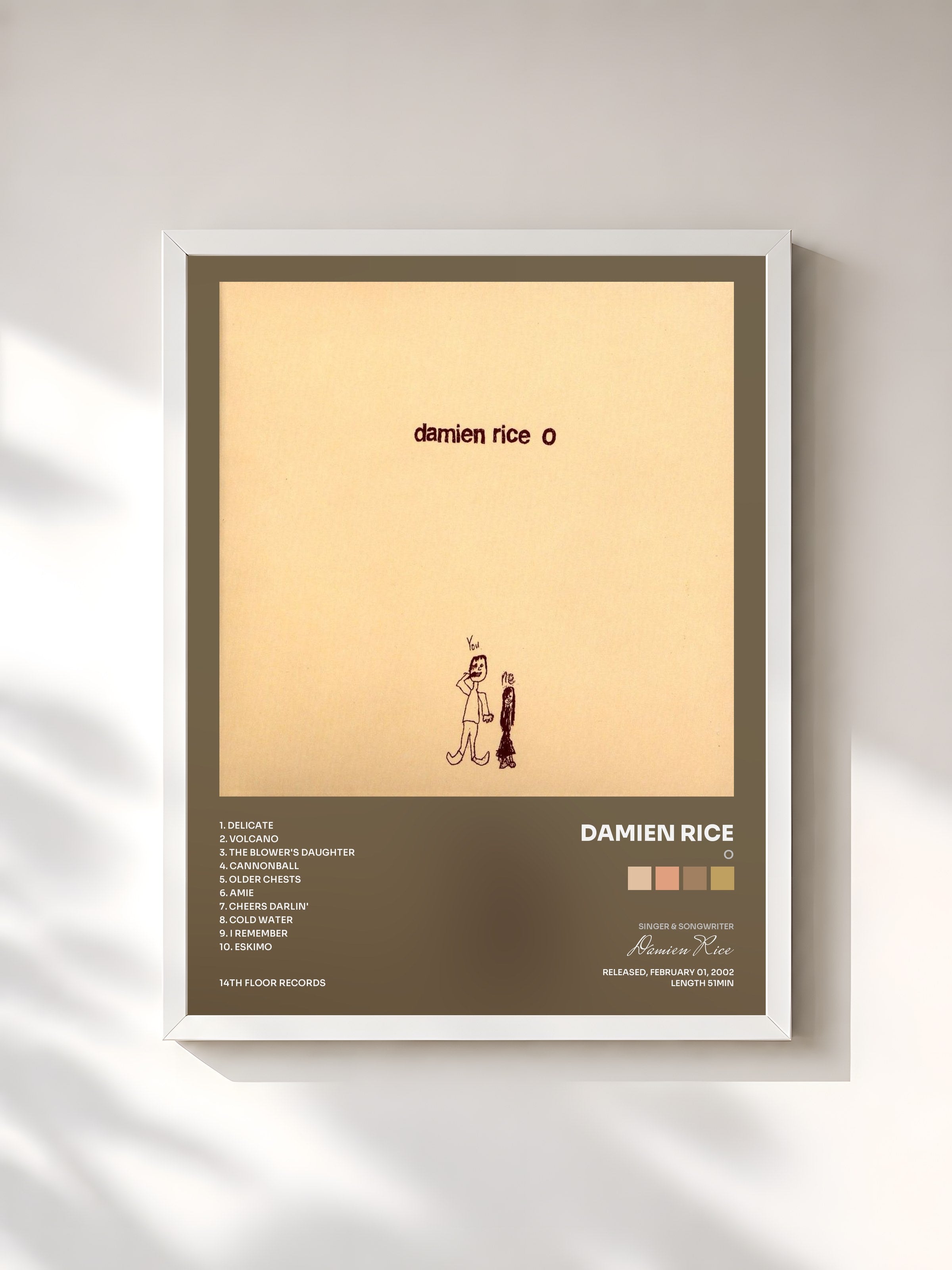 #blanc Tableau de l'album O de Damien Rice, cadre blanc, imprimé et encadré en France