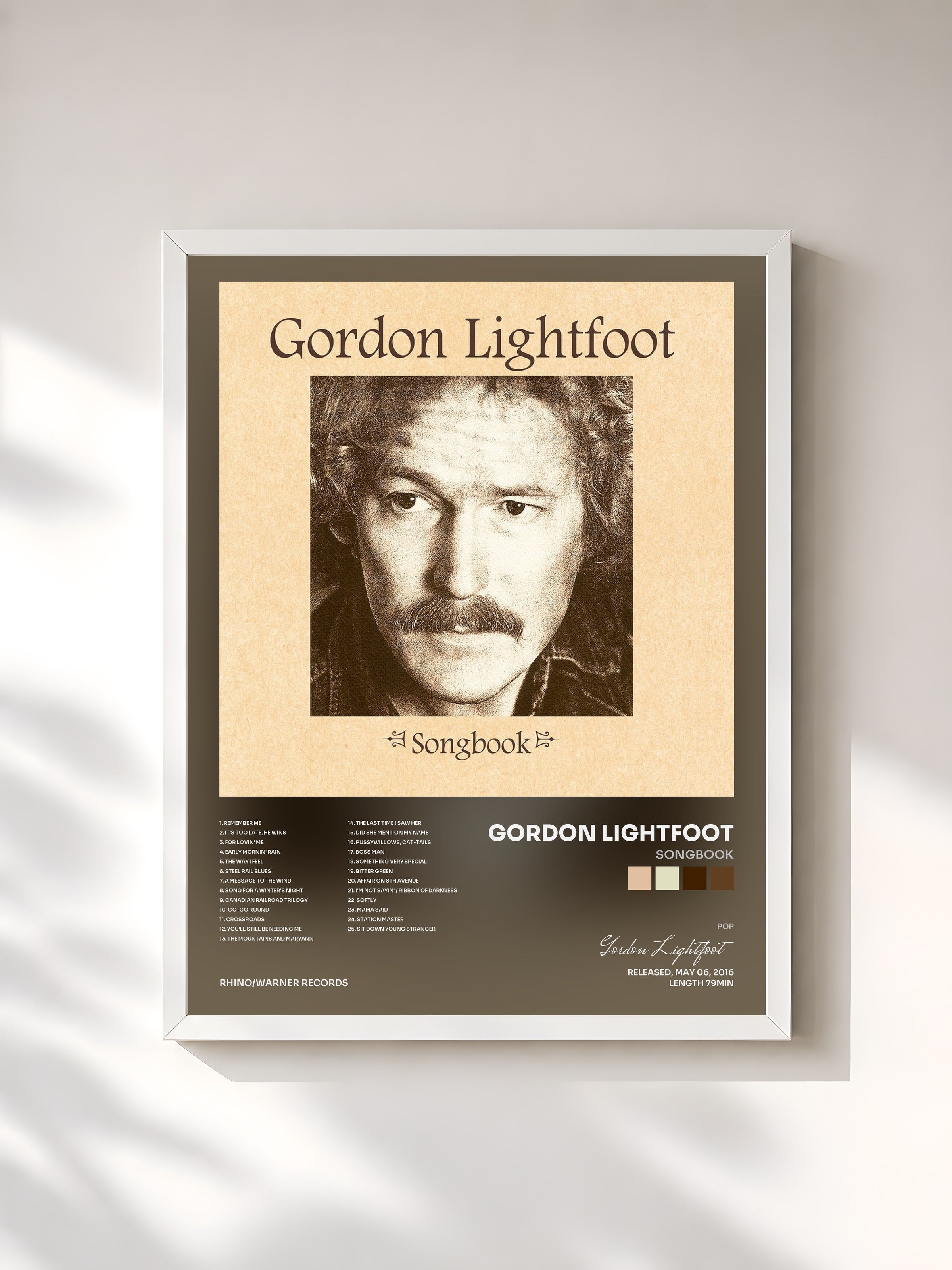 #blanc Tableau de l'album Songbook de Gordon Lightfoot, cadre blanc, imprimé et encadré en France