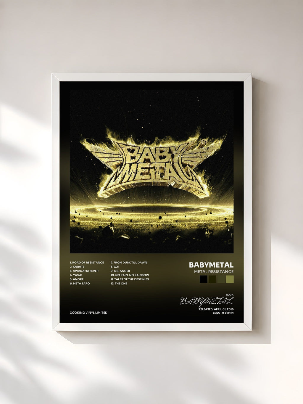 #blanc Tableau de l'album METAL RESISTANCE de BABYMETAL, cadre blanc, imprimé et encadré en France