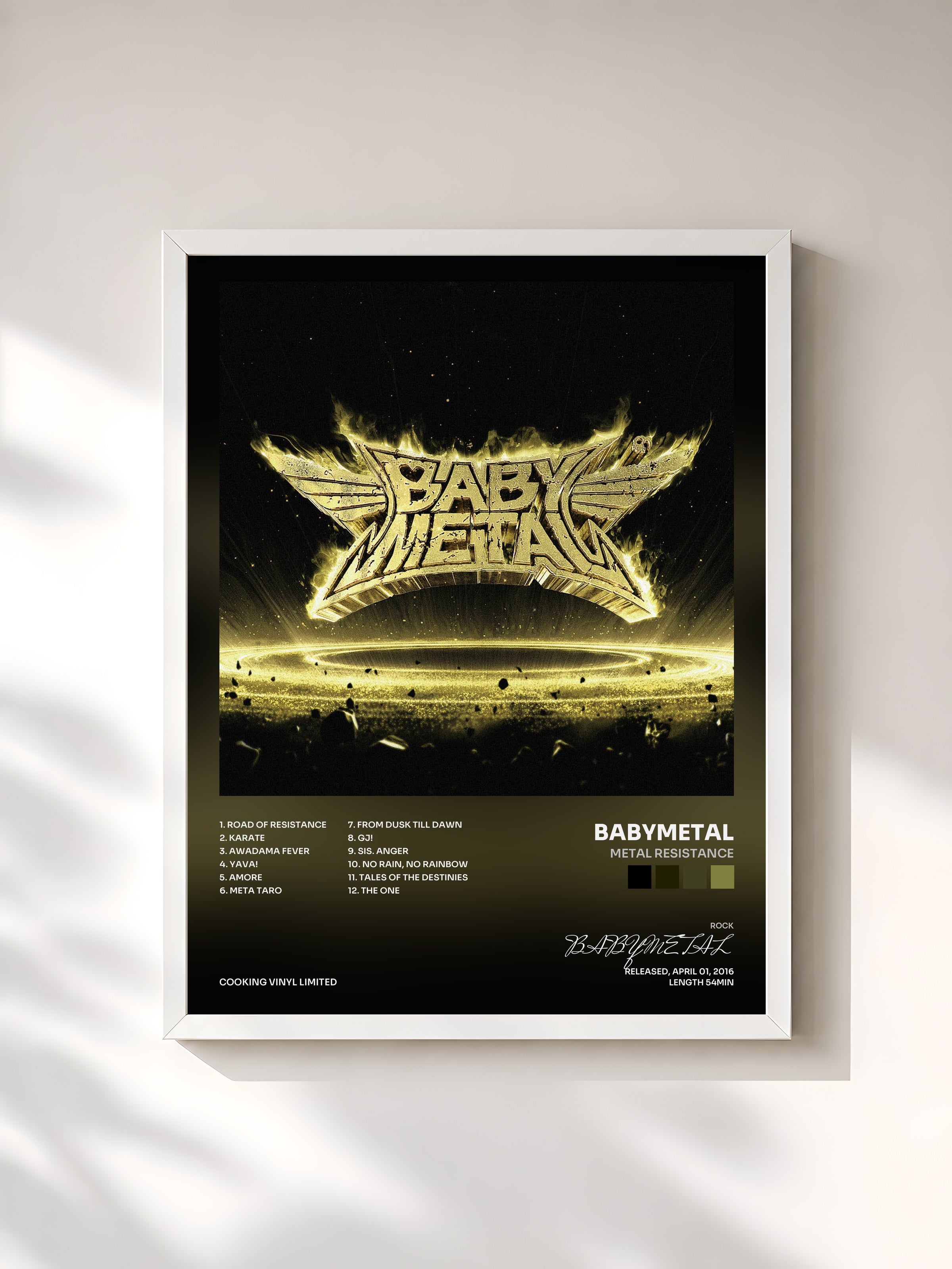 #blanc Tableau de l'album METAL RESISTANCE de BABYMETAL, cadre blanc, imprimé et encadré en France
