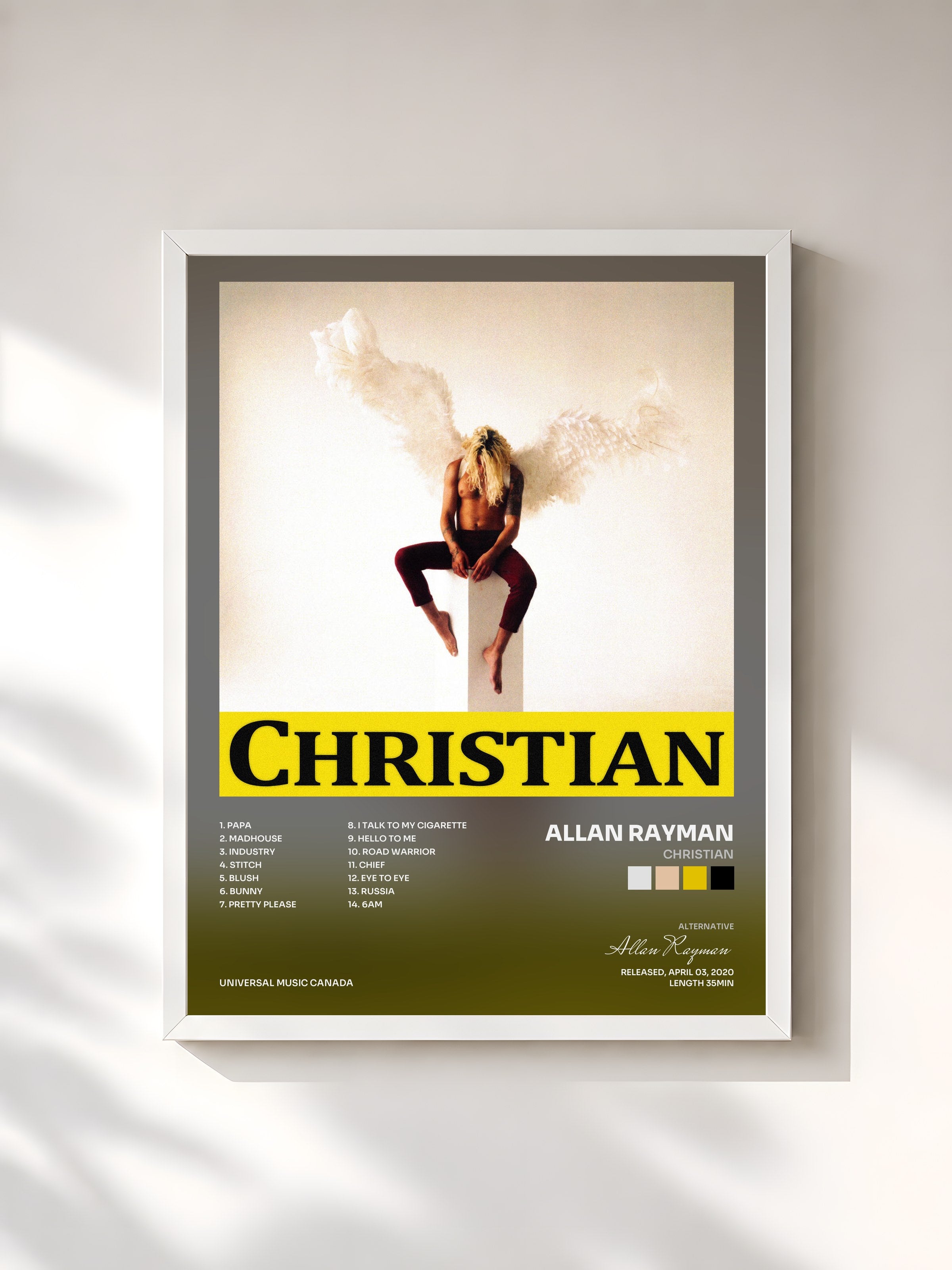 #blanc Tableau de l'album Christian de Allan Rayman, cadre blanc, imprimé et encadré en France