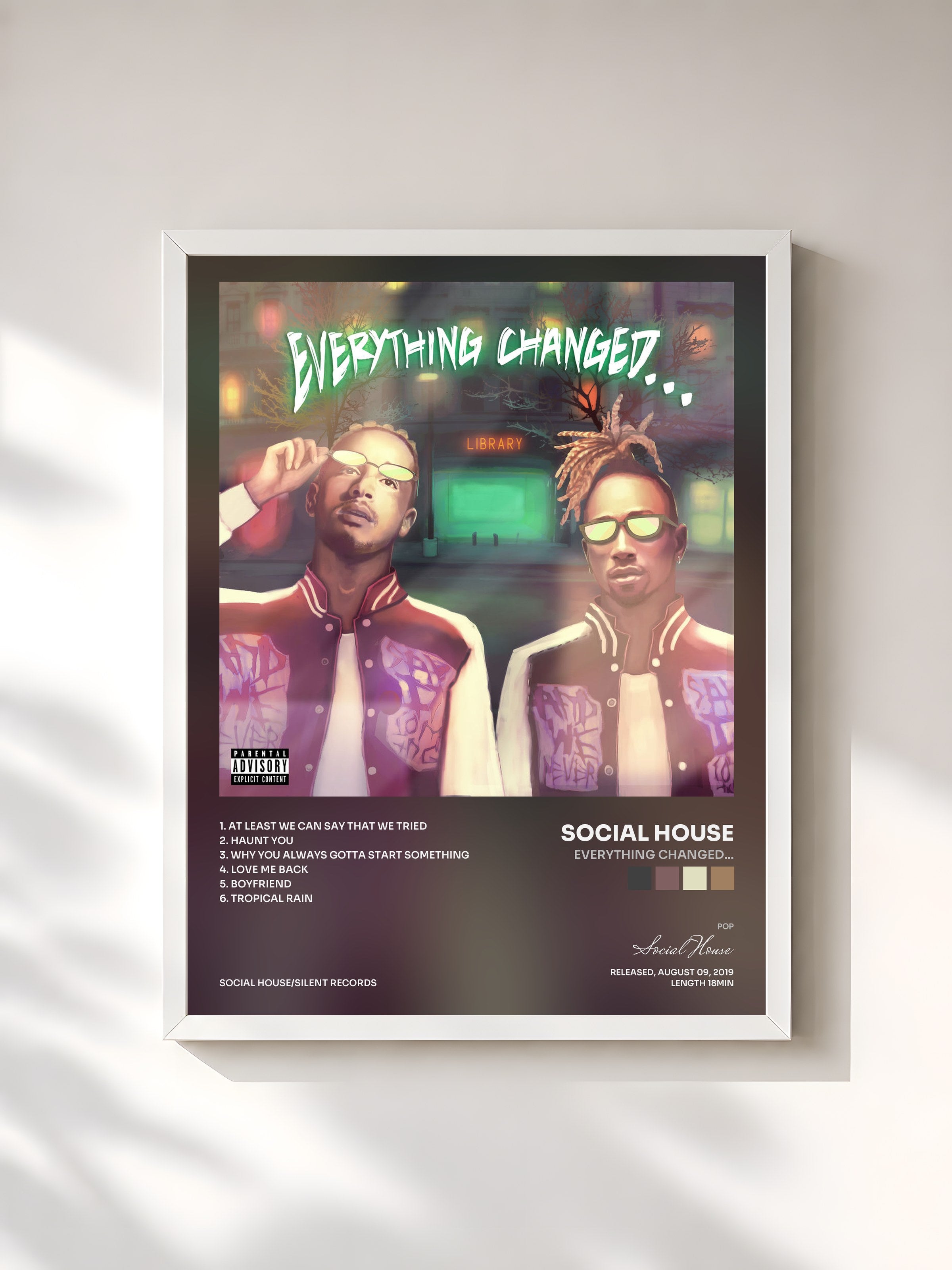 #blanc Tableau de l'album Everything Changed… de Social House, cadre blanc, imprimé et encadré en France