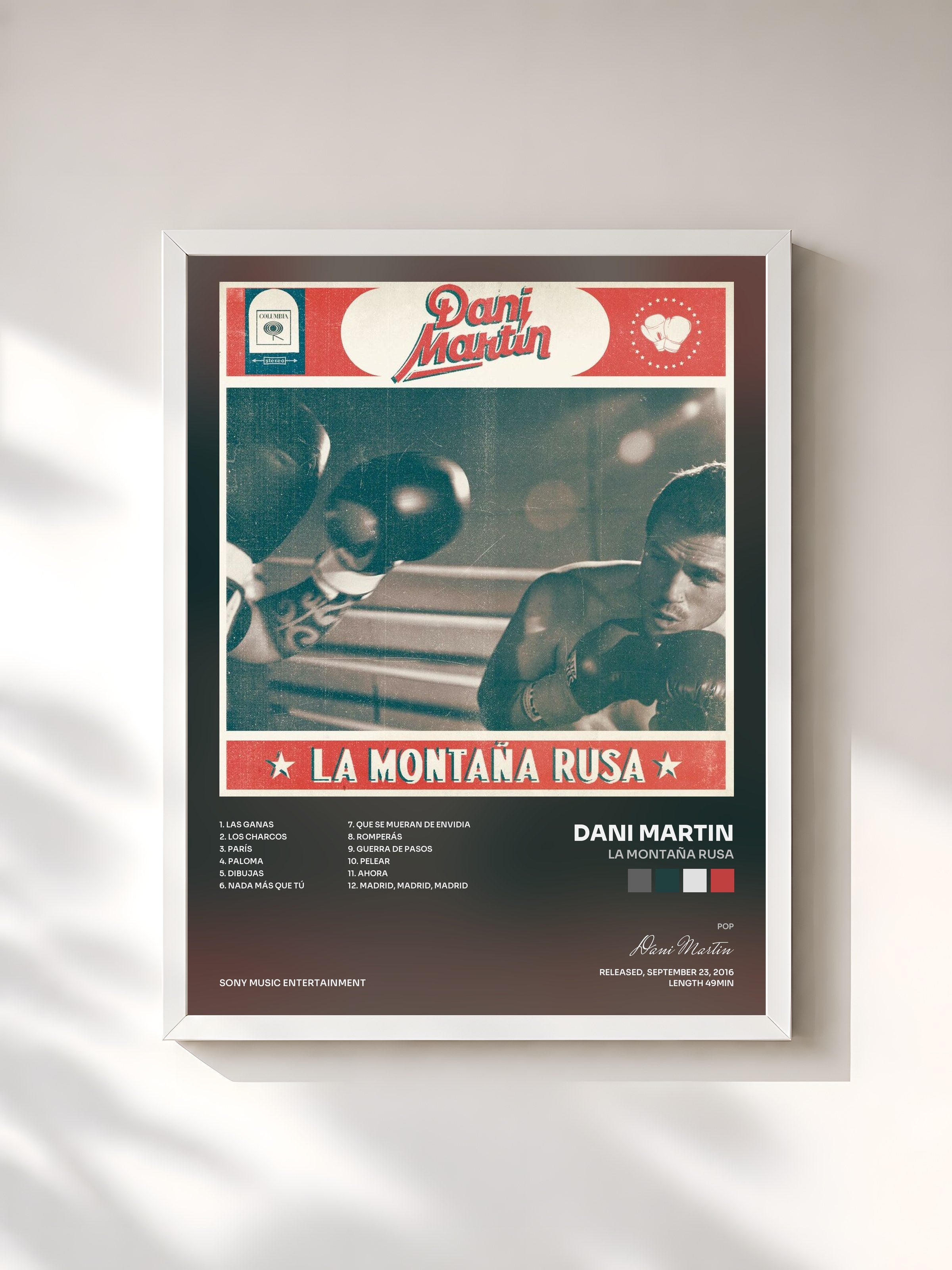 #blanc Tableau de l'album La Montaña Rusa de Dani Martin, cadre blanc, imprimé et encadré en France