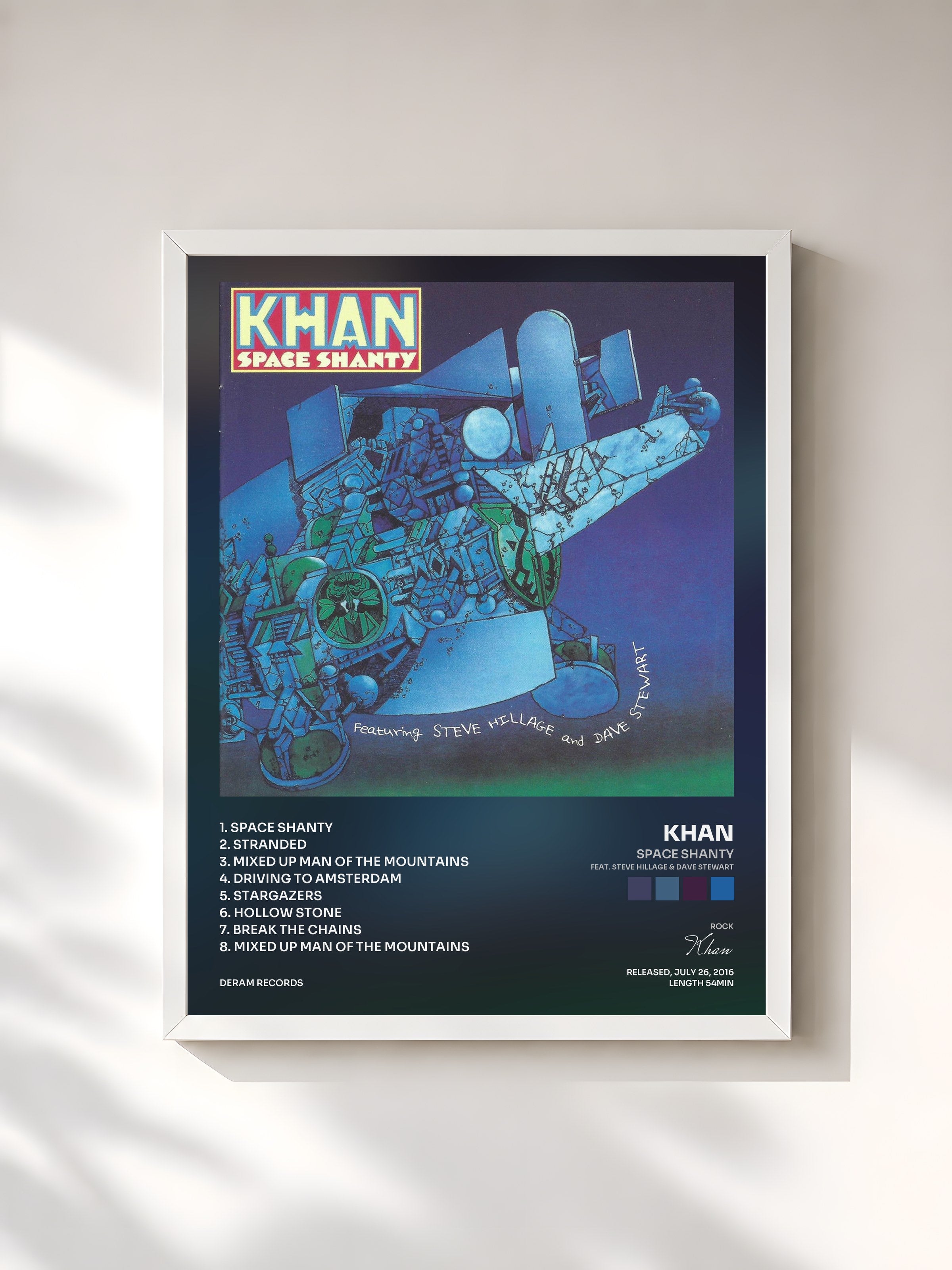 #blanc Tableau de l'album Space Shanty (feat. Steve Hillage & Dave Stewart) de Khan, cadre blanc, imprimé et encadré en France