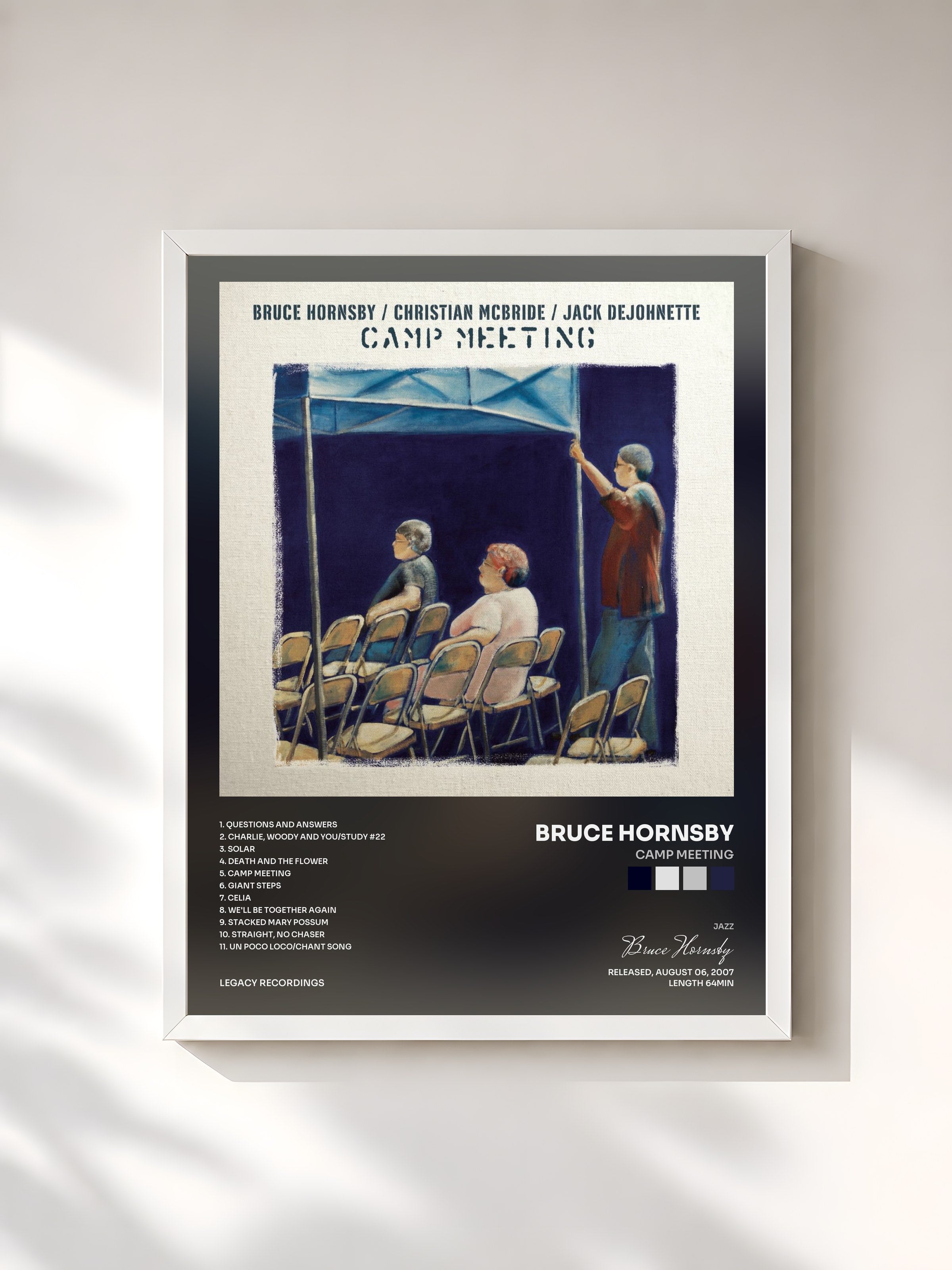 #blanc Tableau de l'album Camp Meeting de Bruce Hornsby, cadre blanc, imprimé et encadré en France