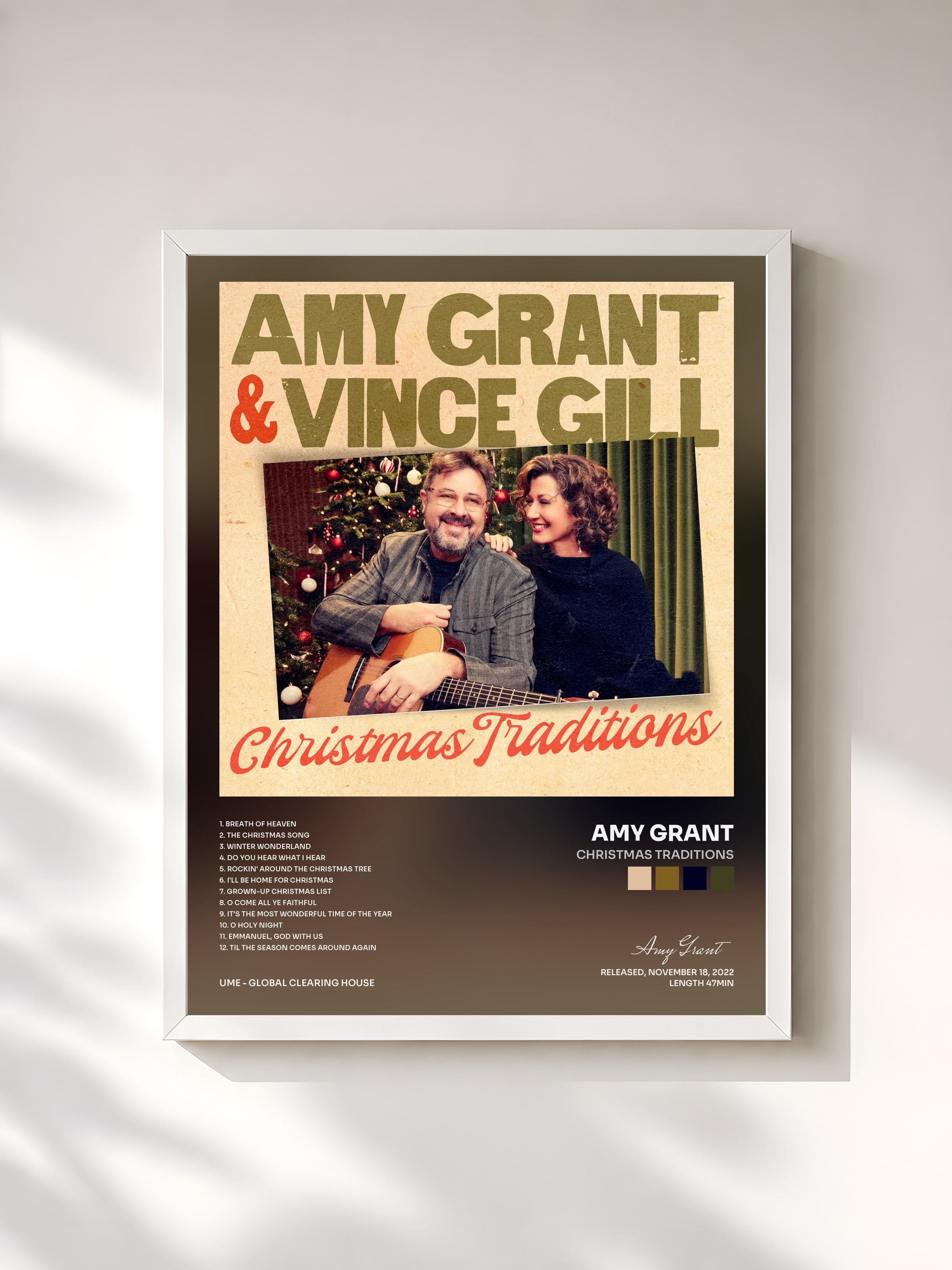 #blanc Tableau de l'album Christmas Traditions de Amy Grant, cadre blanc, imprimé et encadré en France