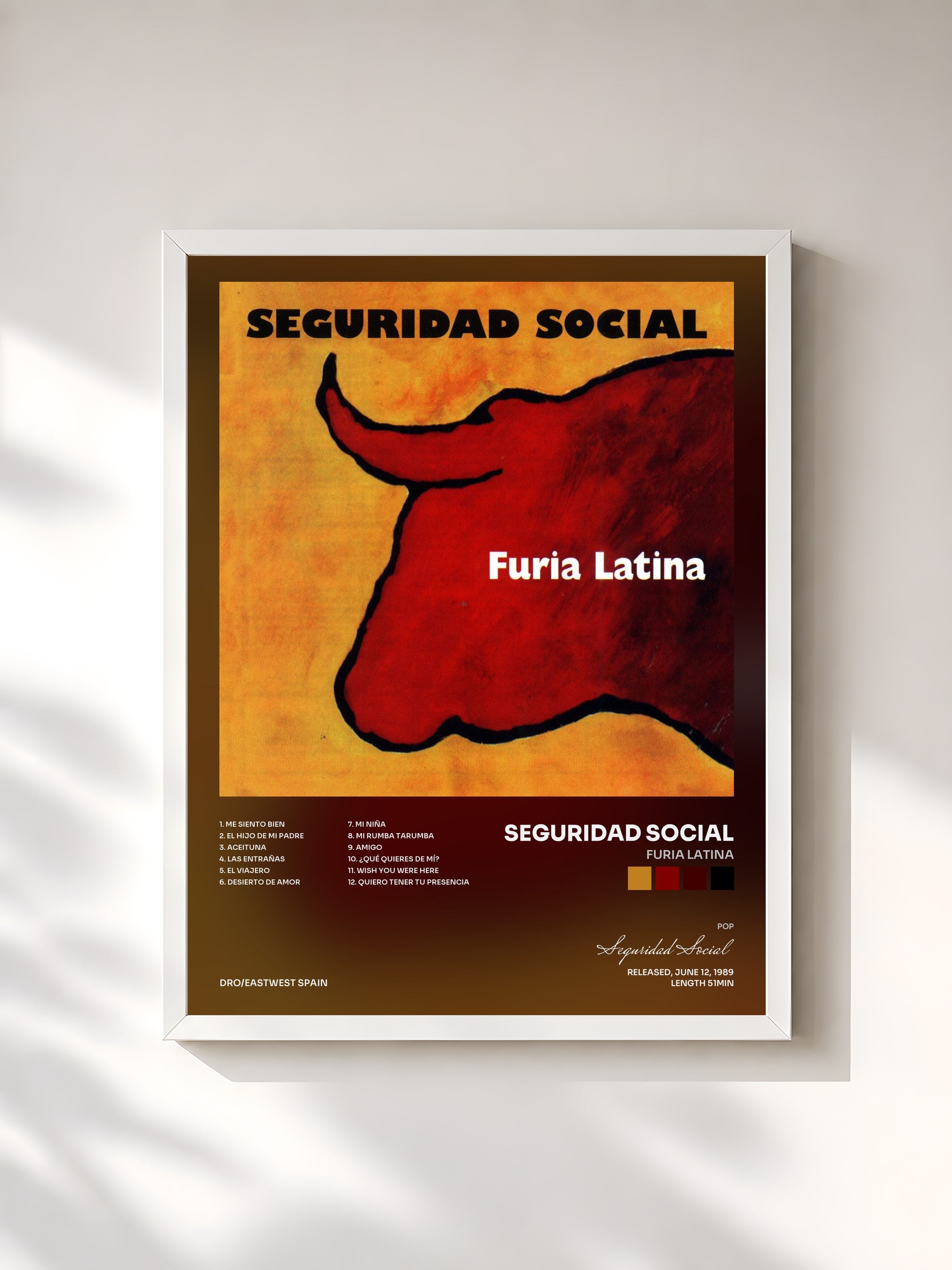 #blanc Tableau de l'album Furia Latina de Seguridad Social, cadre blanc, imprimé et encadré en France