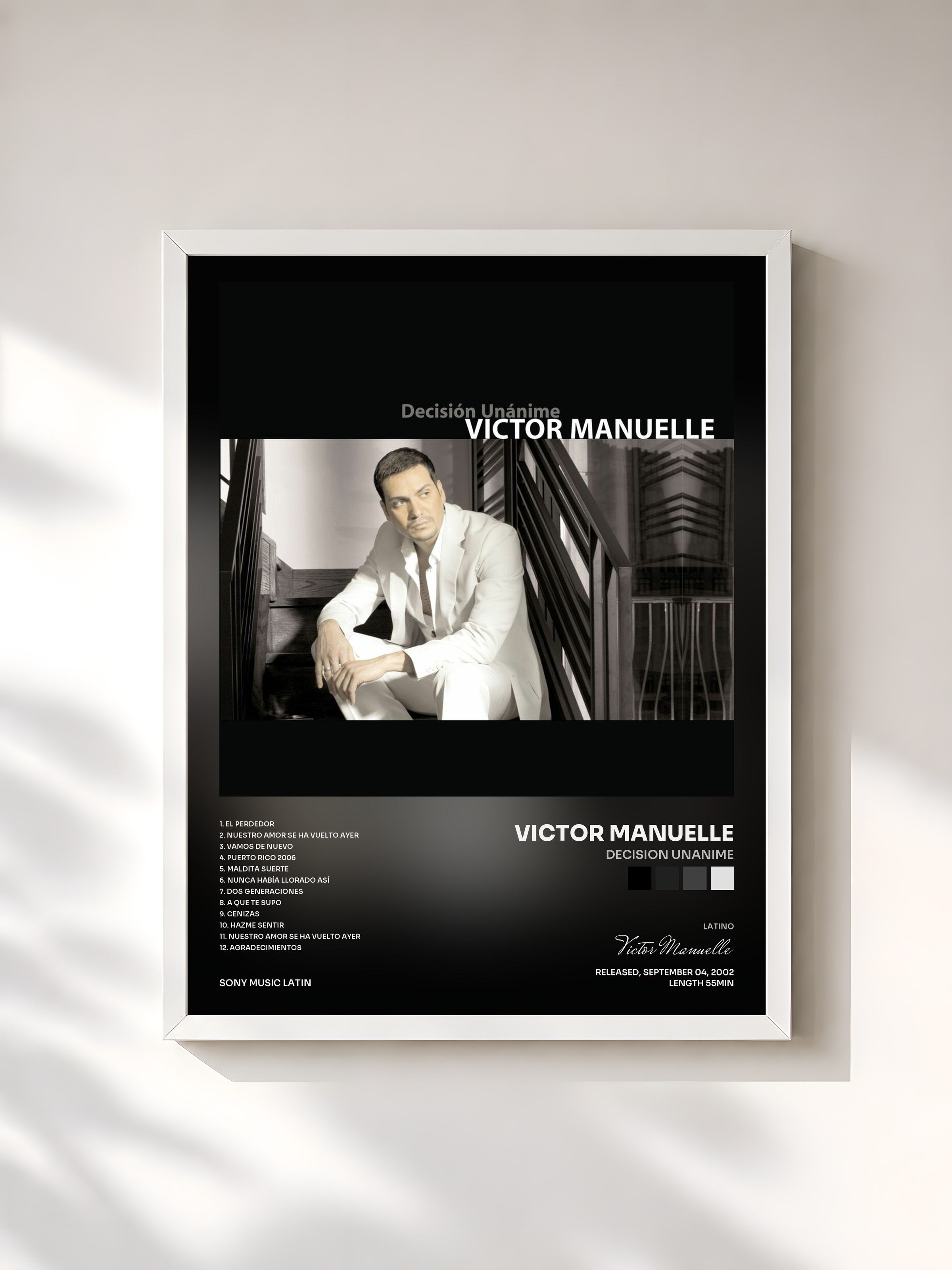 #blanc Tableau de l'album Decision Unanime de Victor Manuelle, cadre blanc, imprimé et encadré en France