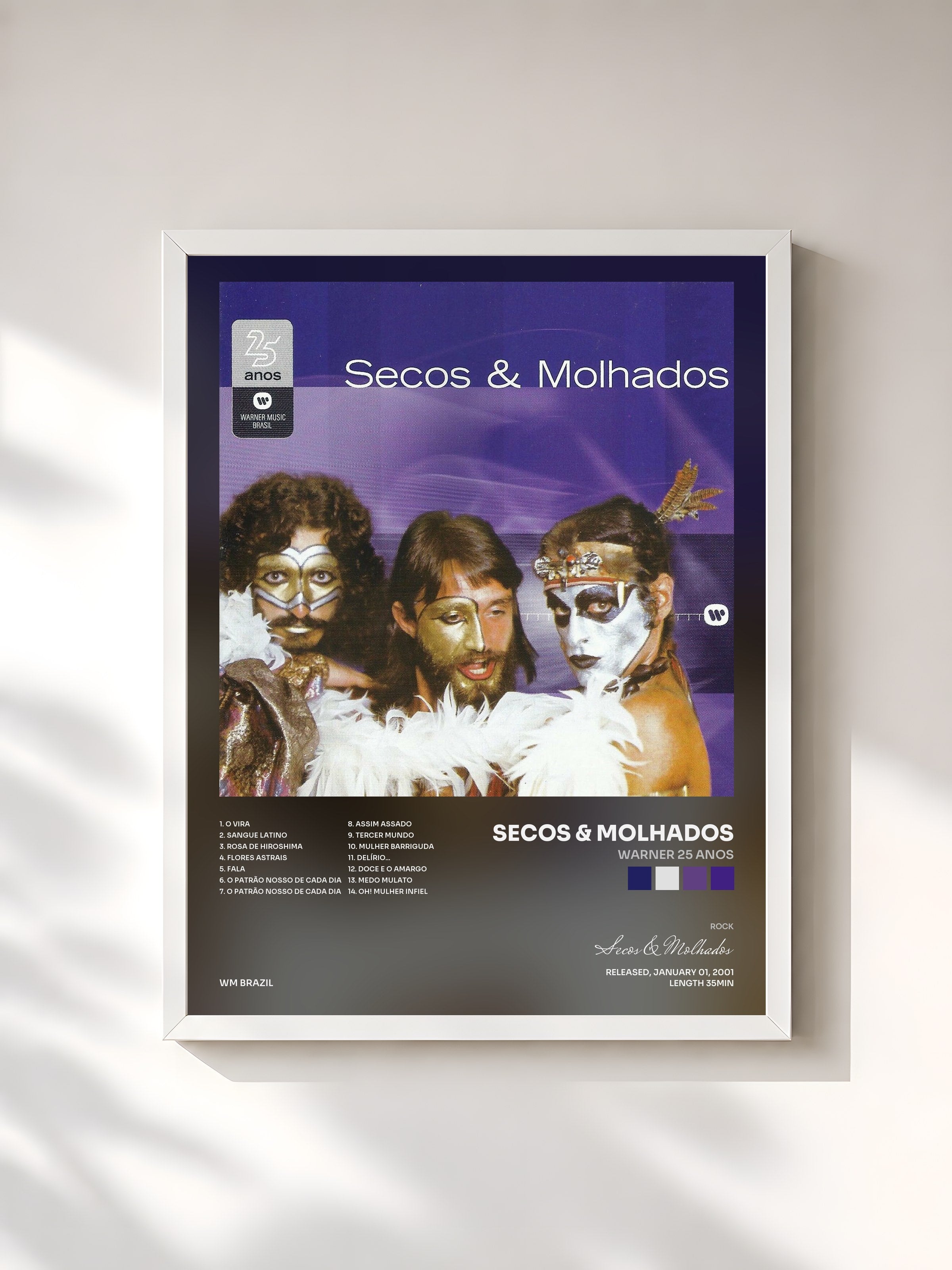 #blanc Tableau de l'album Warner 25 anos de Secos & Molhados, cadre blanc, imprimé et encadré en France