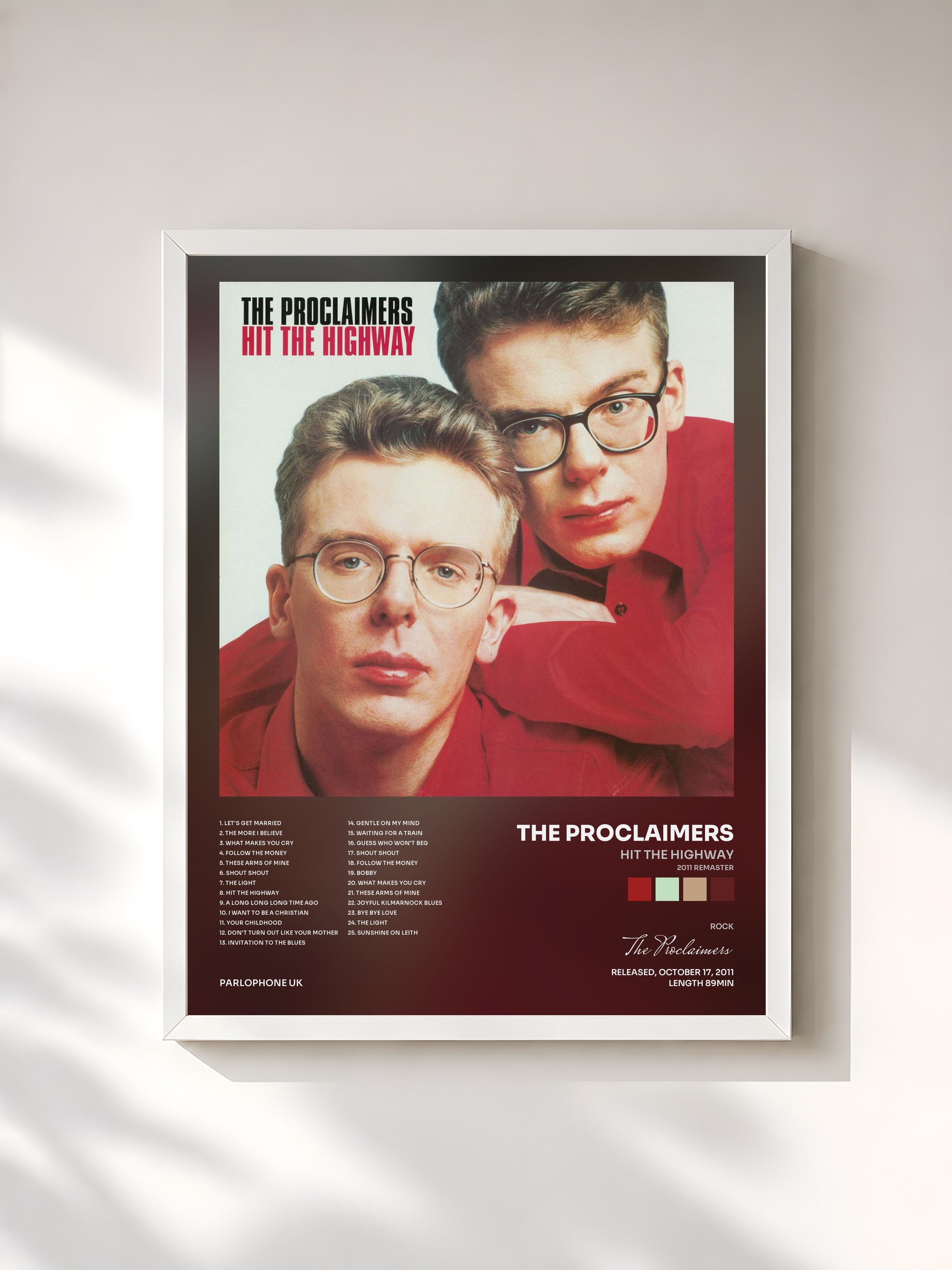 #blanc Tableau de l'album Hit the Highway (2011 Remaster) de The Proclaimers, cadre blanc, imprimé et encadré en France