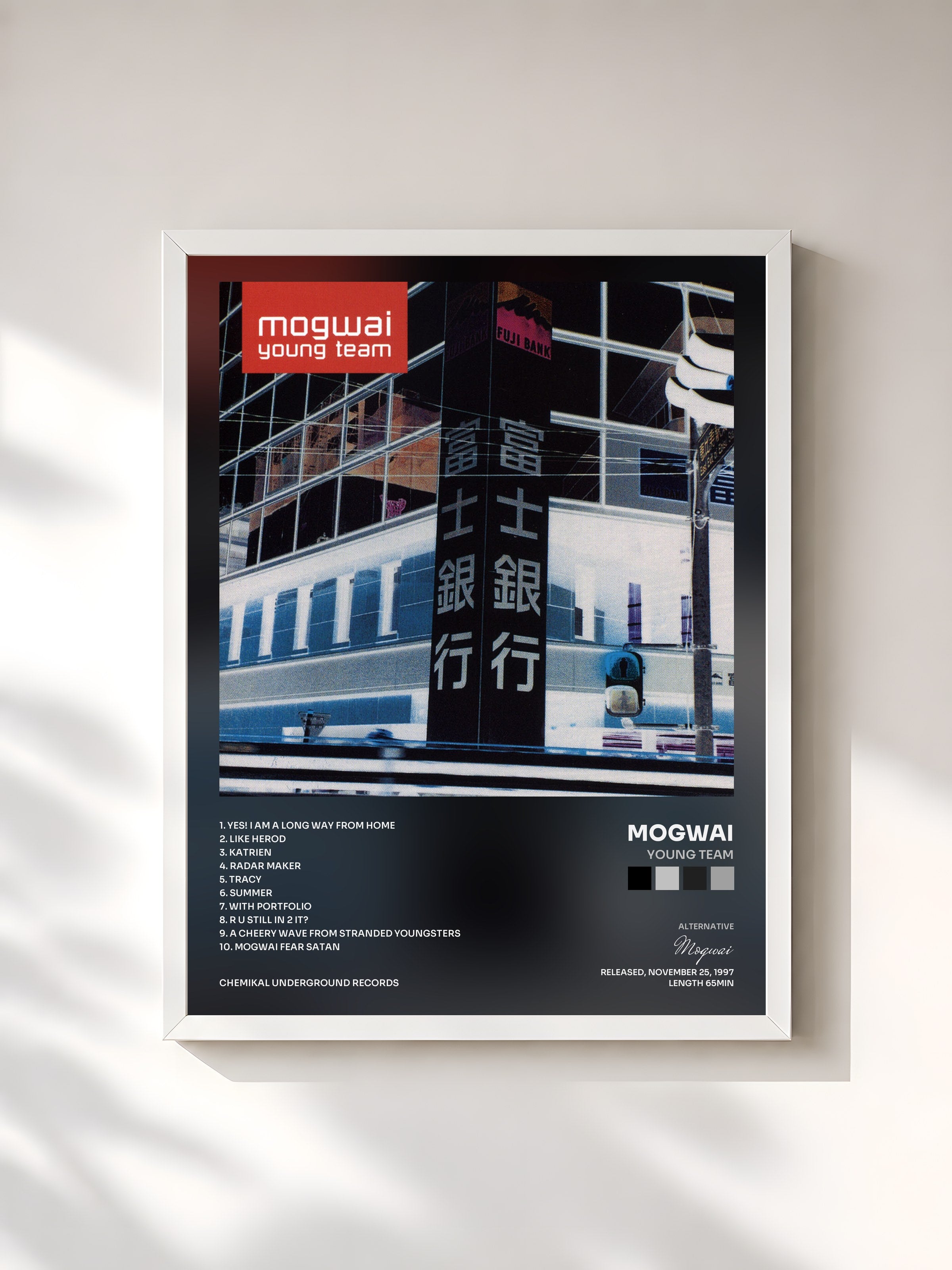 #blanc Tableau de l'album Young Team de Mogwai, cadre blanc, imprimé et encadré en France