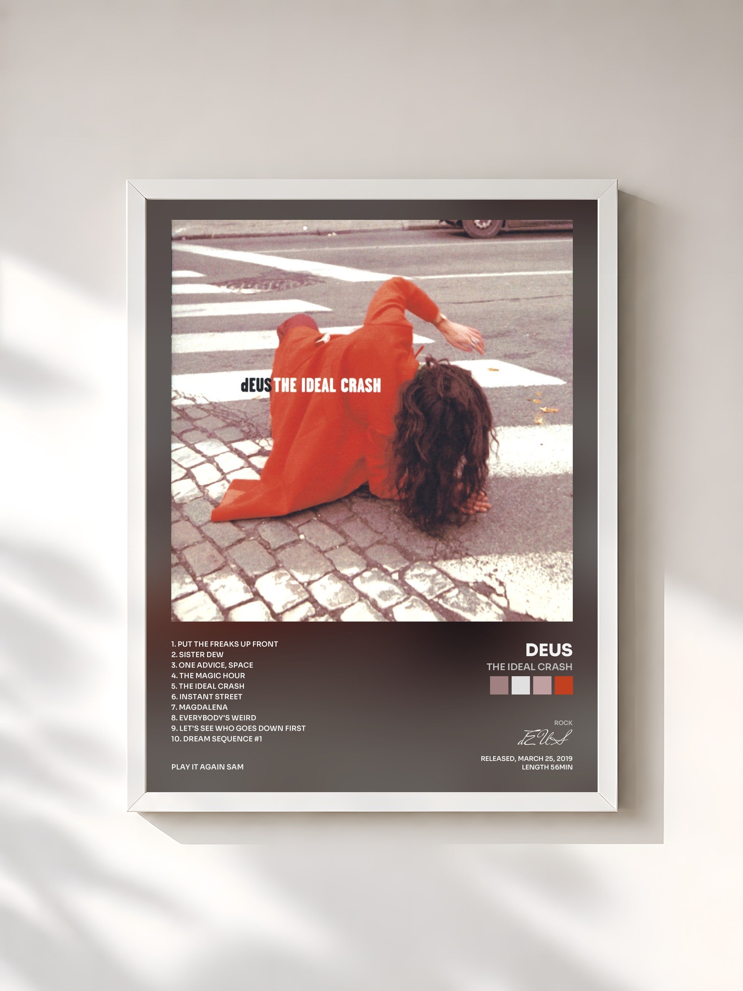 #blanc Tableau de l'album The Ideal Crash de dEUS, cadre blanc, imprimé et encadré en France