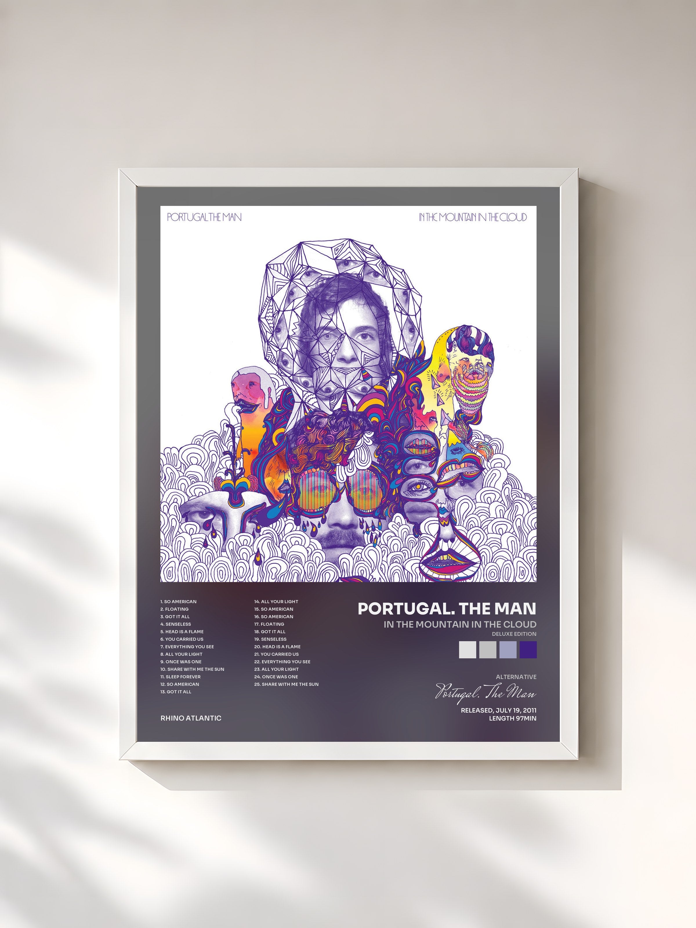 #blanc Tableau de l'album In the Mountain in the Cloud (Deluxe Edition) de Portugal. The Man, cadre blanc, imprimé et encadré en France