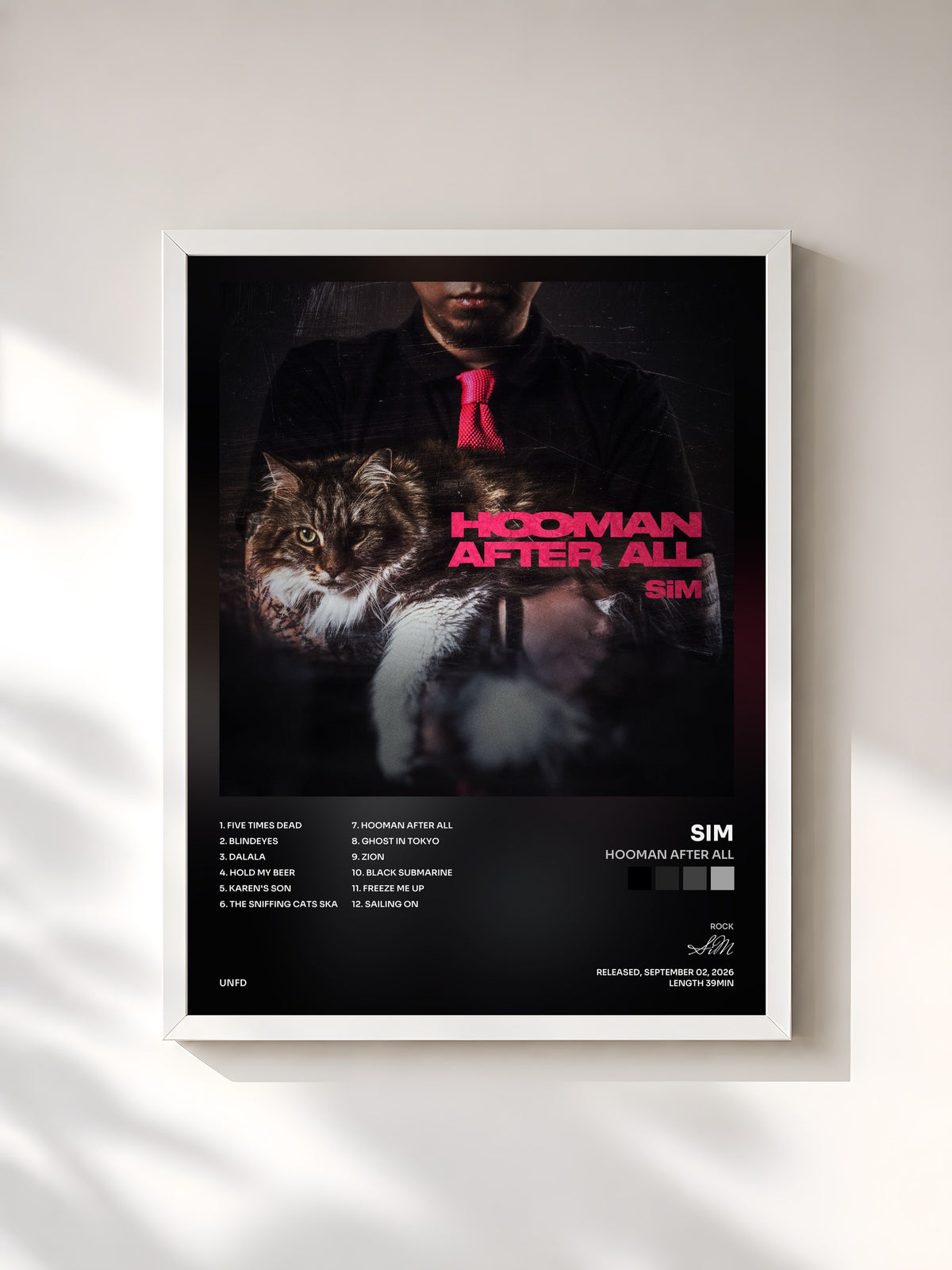 #blanc Tableau de l'album HOOMAN AFTER ALL de SiM, cadre blanc, imprimé et encadré en France