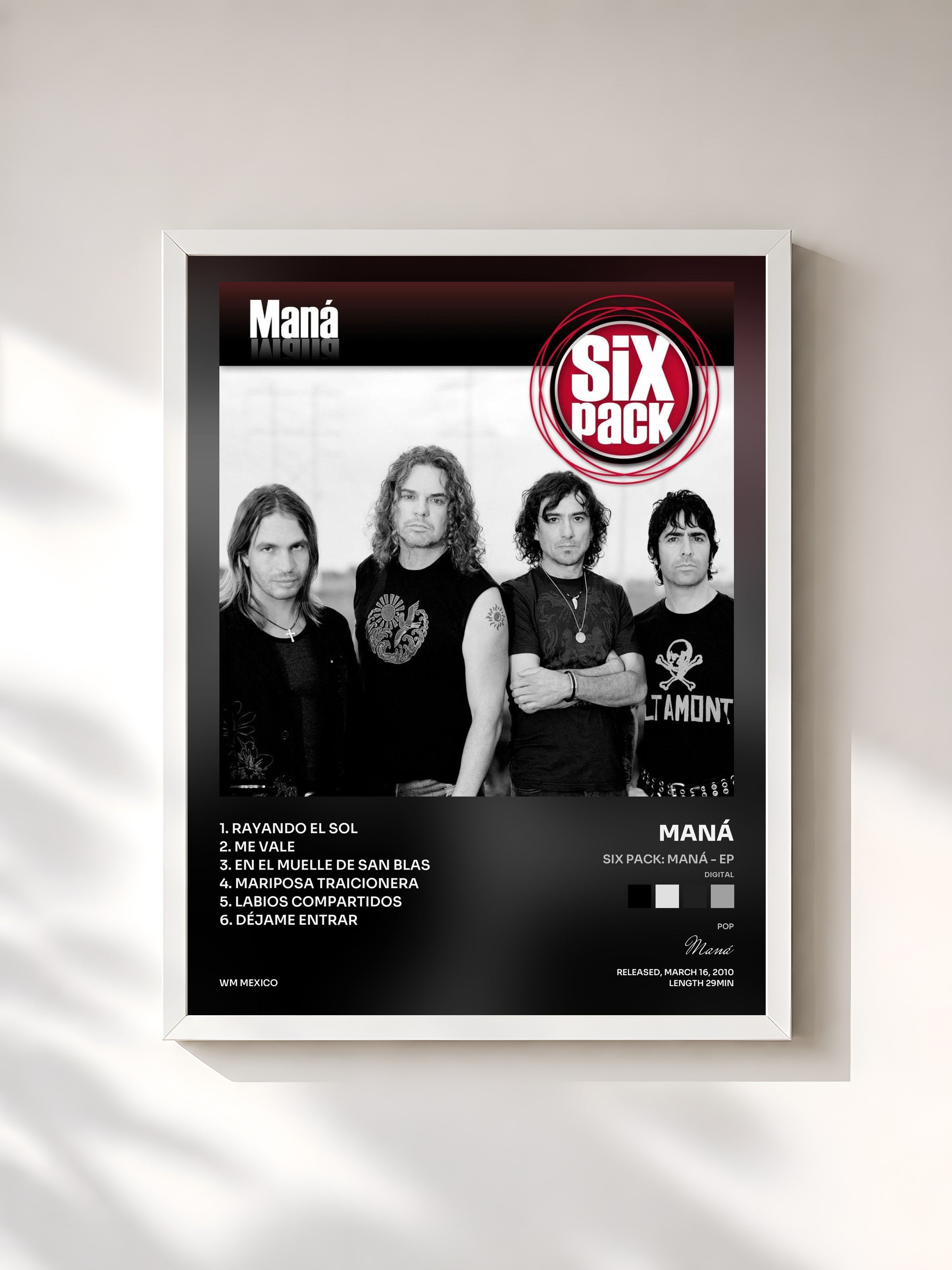 #blanc Tableau de l'album Six Pack: Maná - EP (Digital) de Maná, cadre blanc, imprimé et encadré en France
