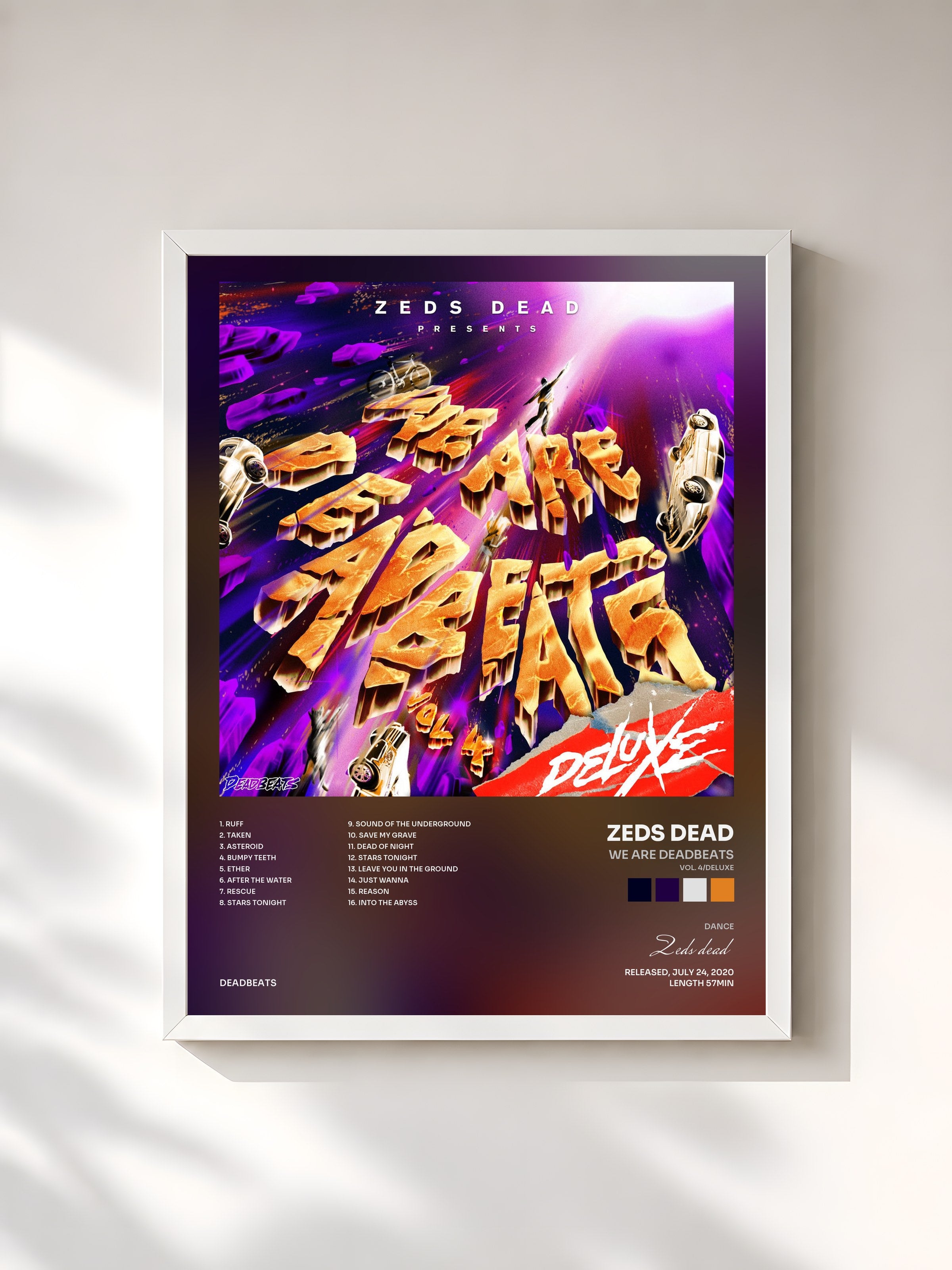 #blanc Tableau de l'album We Are Deadbeats (Vol. 4/Deluxe) de Zeds dead, cadre blanc, imprimé et encadré en France