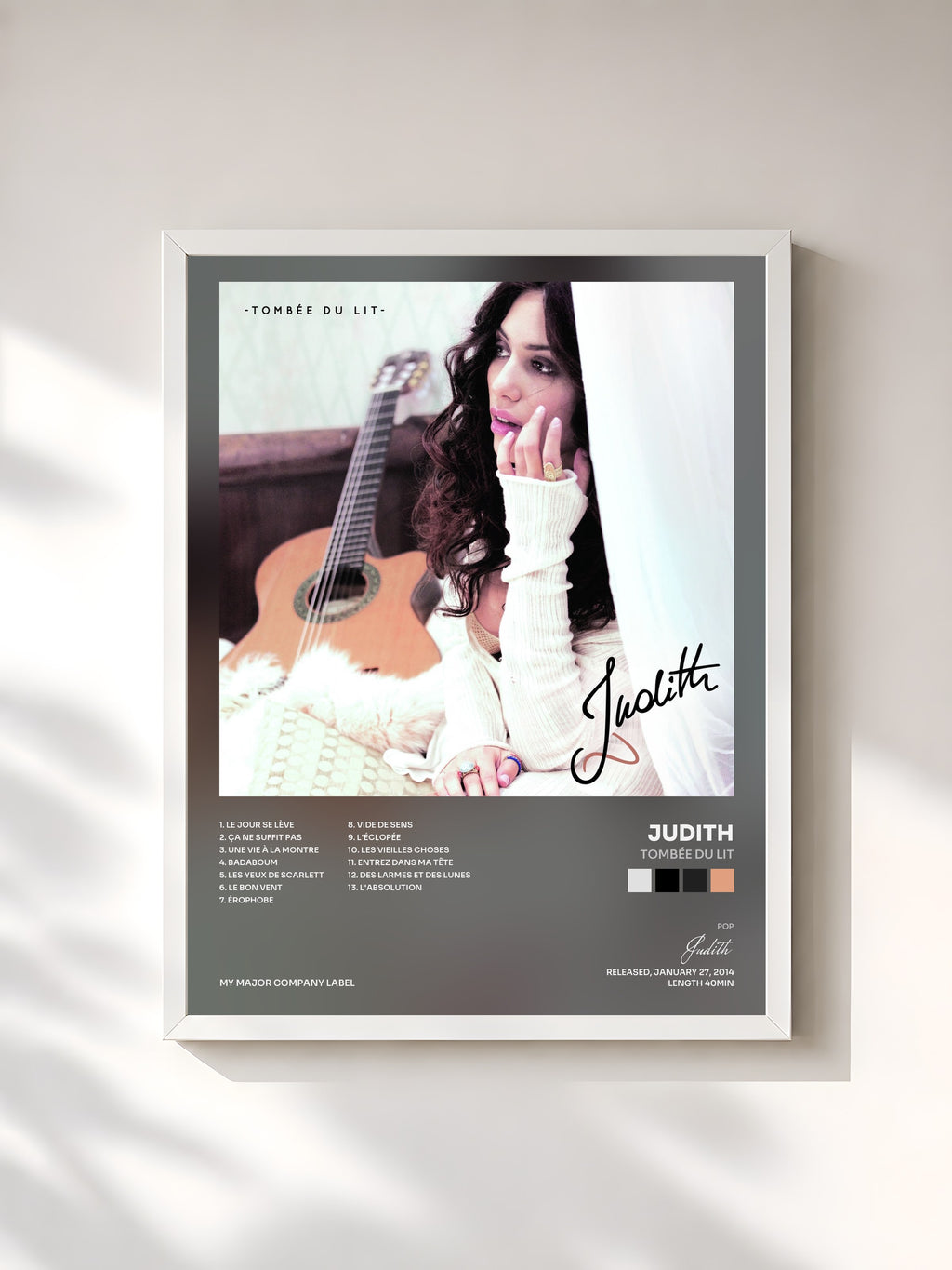 #blanc Tombée du lit by Judith as a framed art print, white frame, printed and framed in France