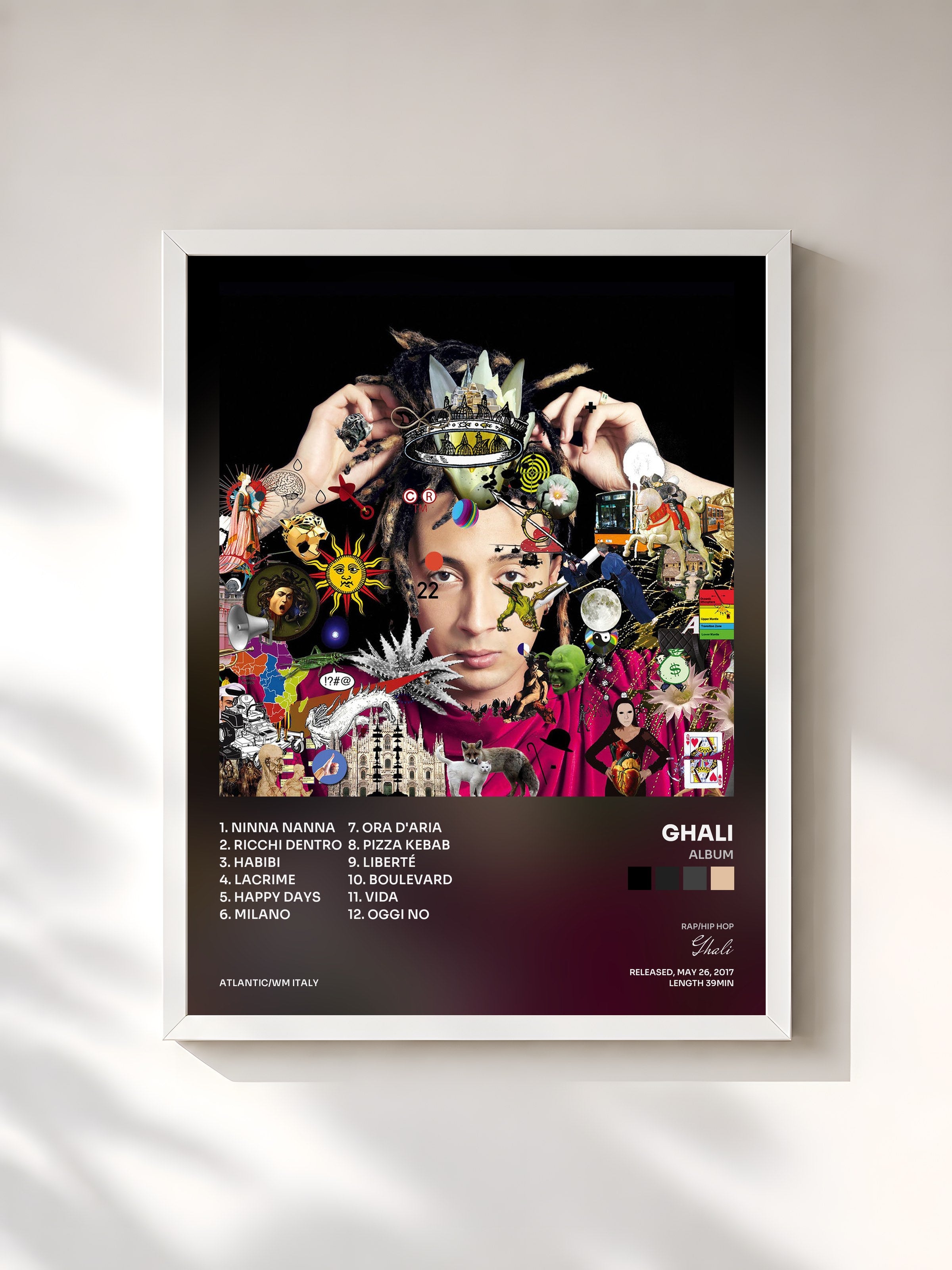 #blanc Tableau de l'album Album de Ghali, cadre blanc, imprimé et encadré en France