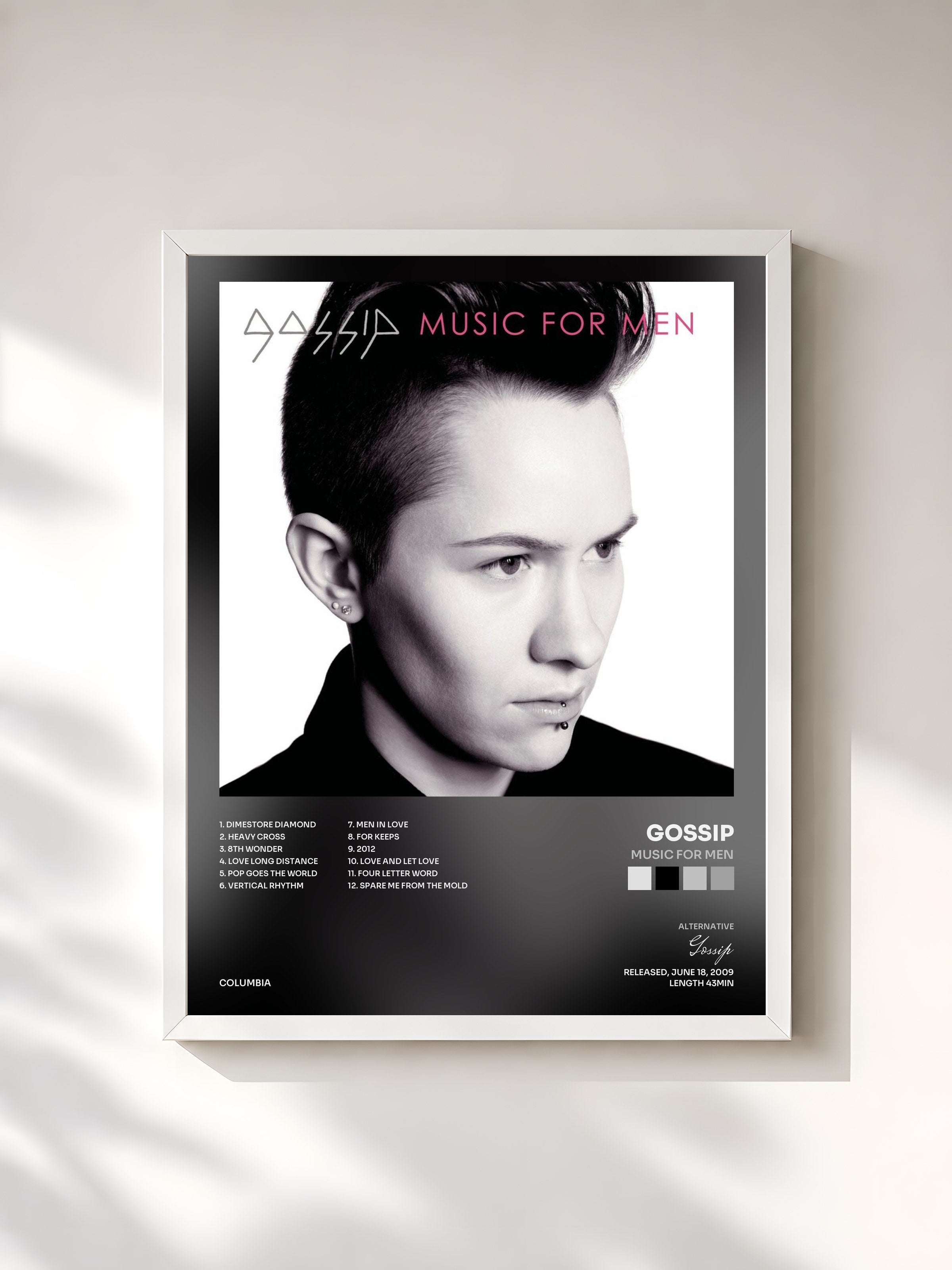 #blanc Tableau de l'album Music For Men de Gossip, cadre blanc, imprimé et encadré en France