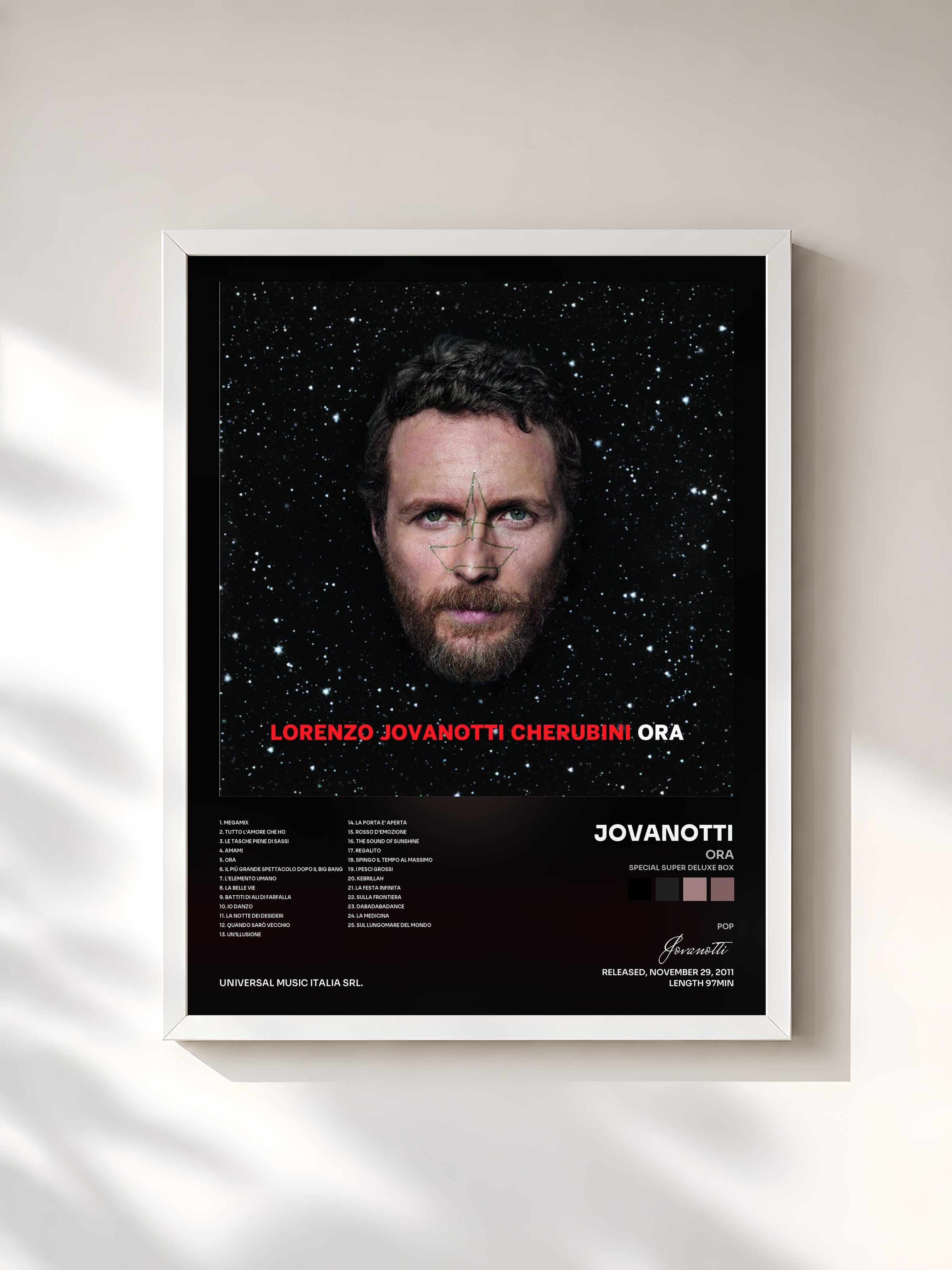 #blanc Tableau de l'album Ora (Special Super Deluxe Box) de Jovanotti, cadre blanc, imprimé et encadré en France