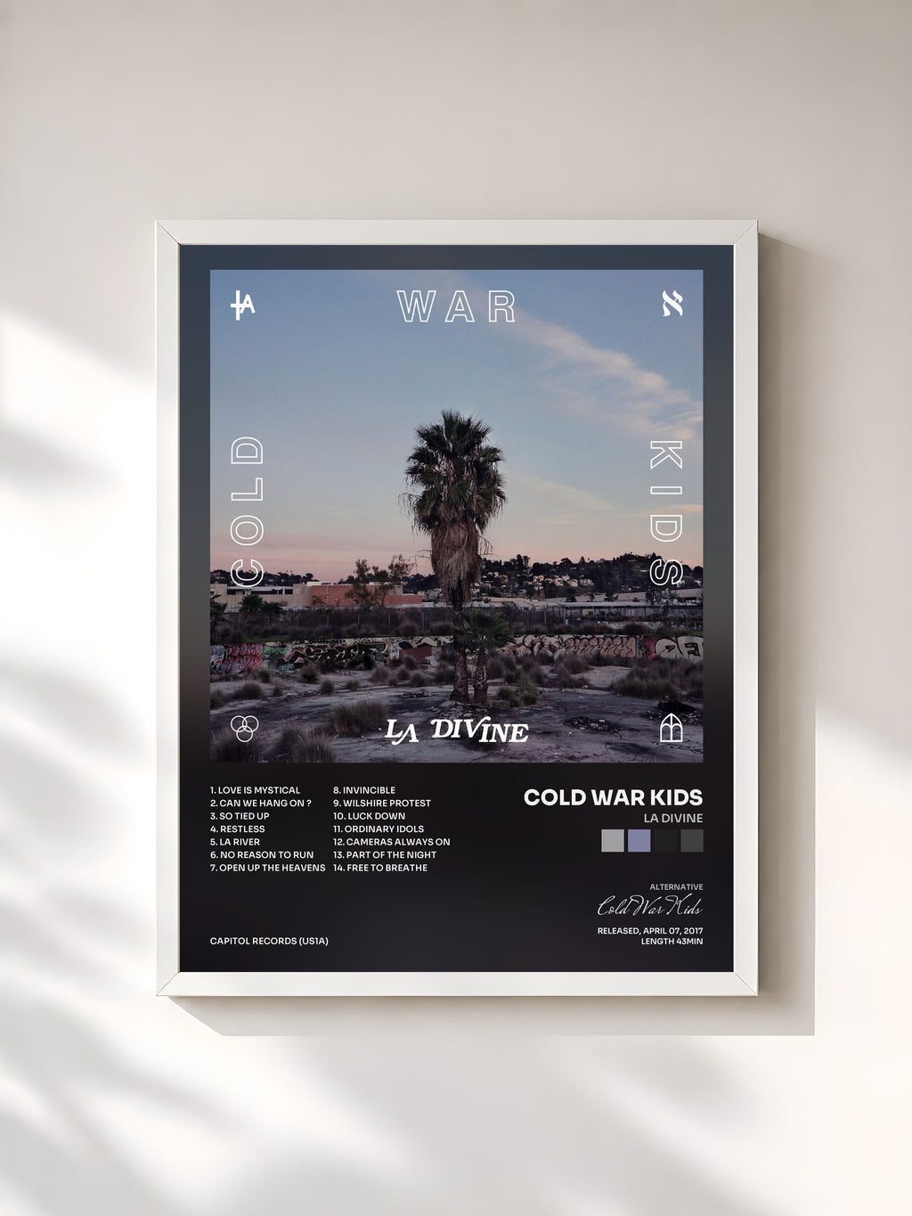 #blanc Tableau de l'album LA DIVINE de Cold War Kids, cadre blanc, imprimé et encadré en France