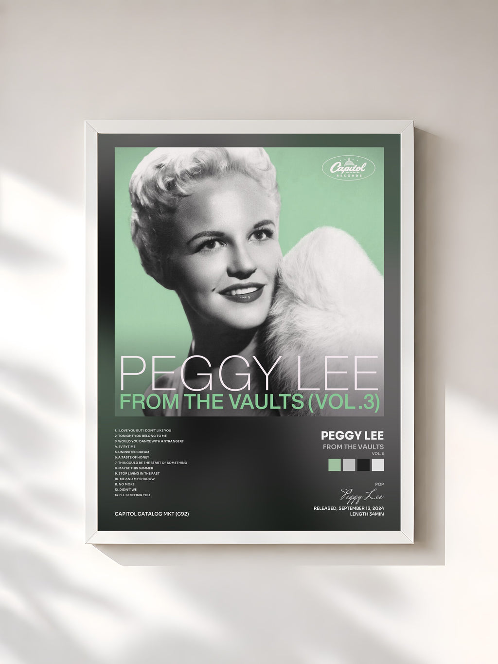 #blanc Tableau de l'album From The Vaults (Vol. 3) de Peggy Lee, cadre blanc, imprimé et encadré en France