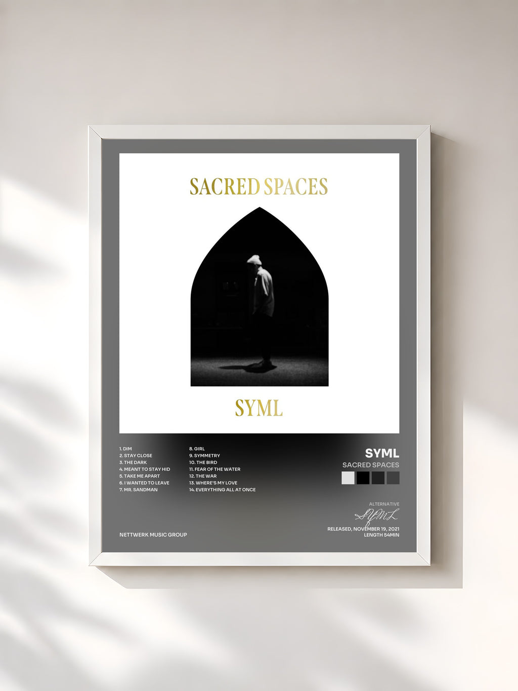 #blanc Tableau de l'album Sacred Spaces de SYML, cadre blanc, imprimé et encadré en France