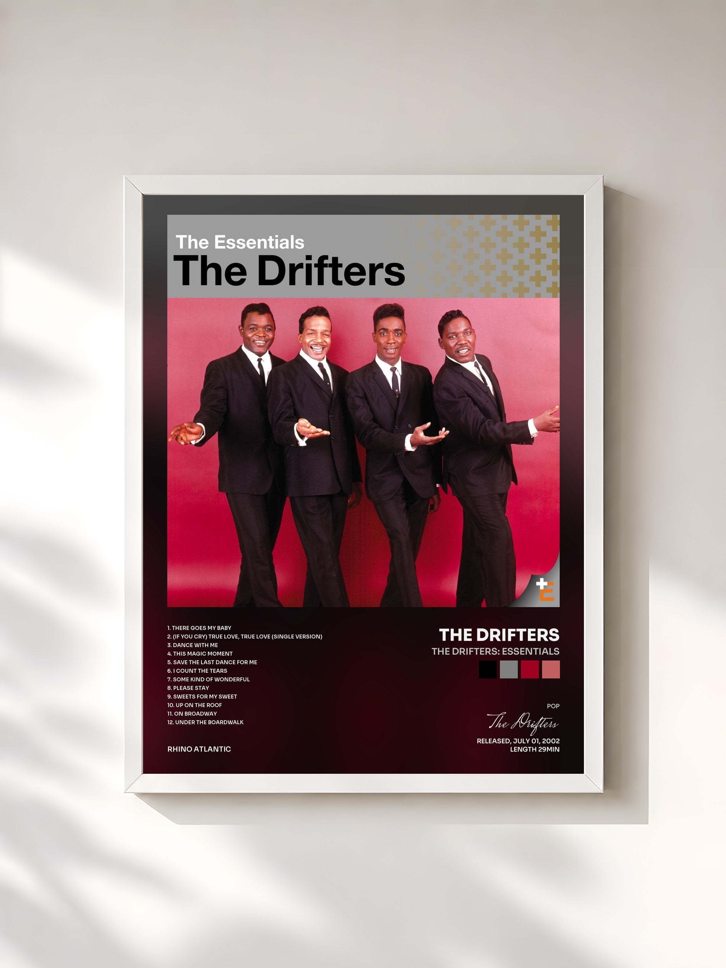 #blanc Tableau de l'album The Drifters: Essentials de The Drifters, cadre blanc, imprimé et encadré en France