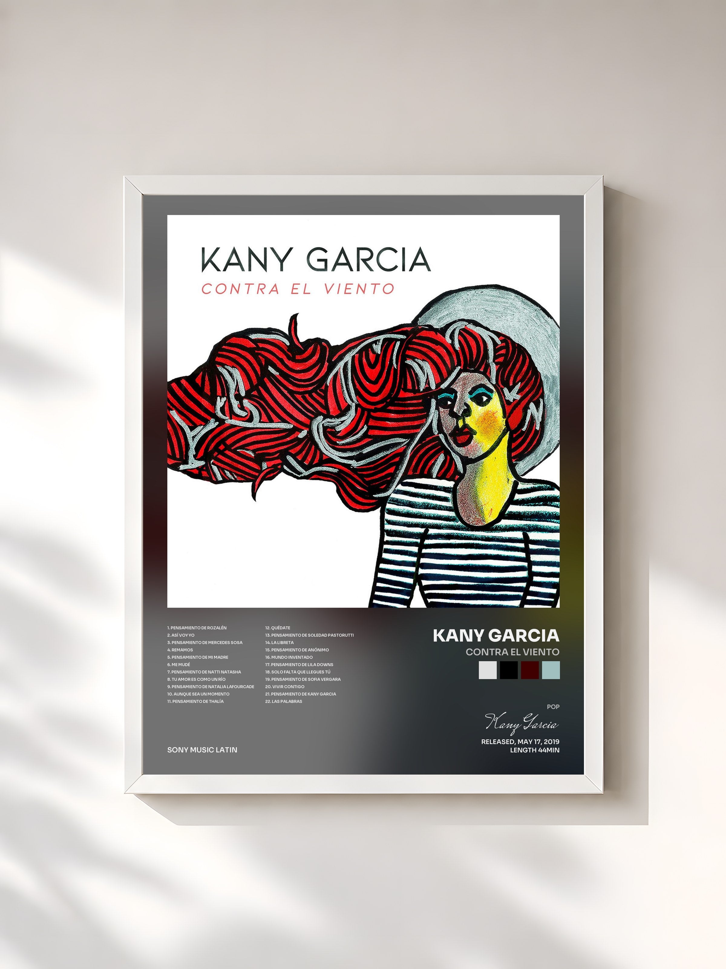 #blanc Tableau de l'album Contra el Viento de Kany Garcia, cadre blanc, imprimé et encadré en France