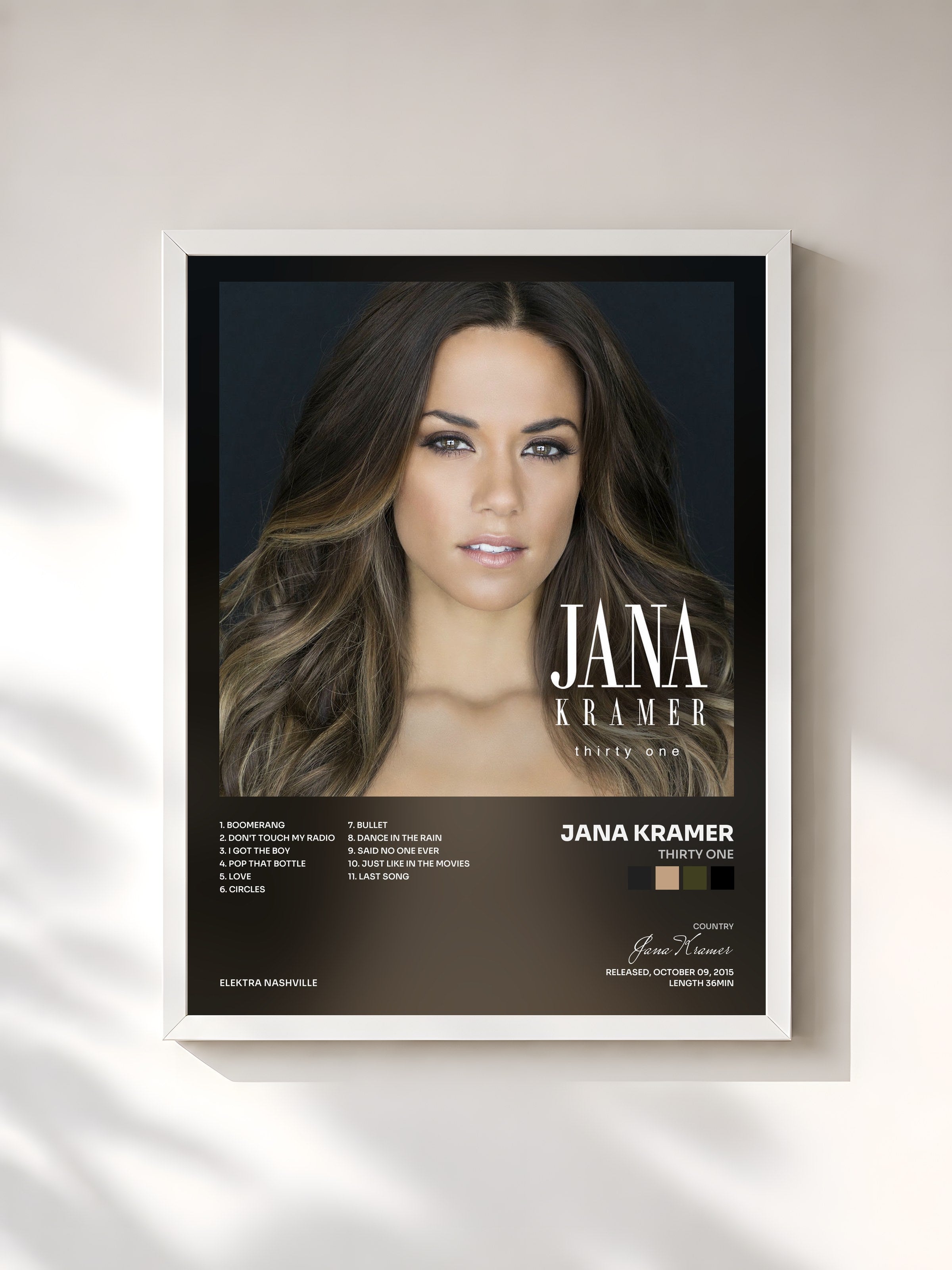 #blanc Tableau de l'album thirty one de Jana Kramer, cadre blanc, imprimé et encadré en France