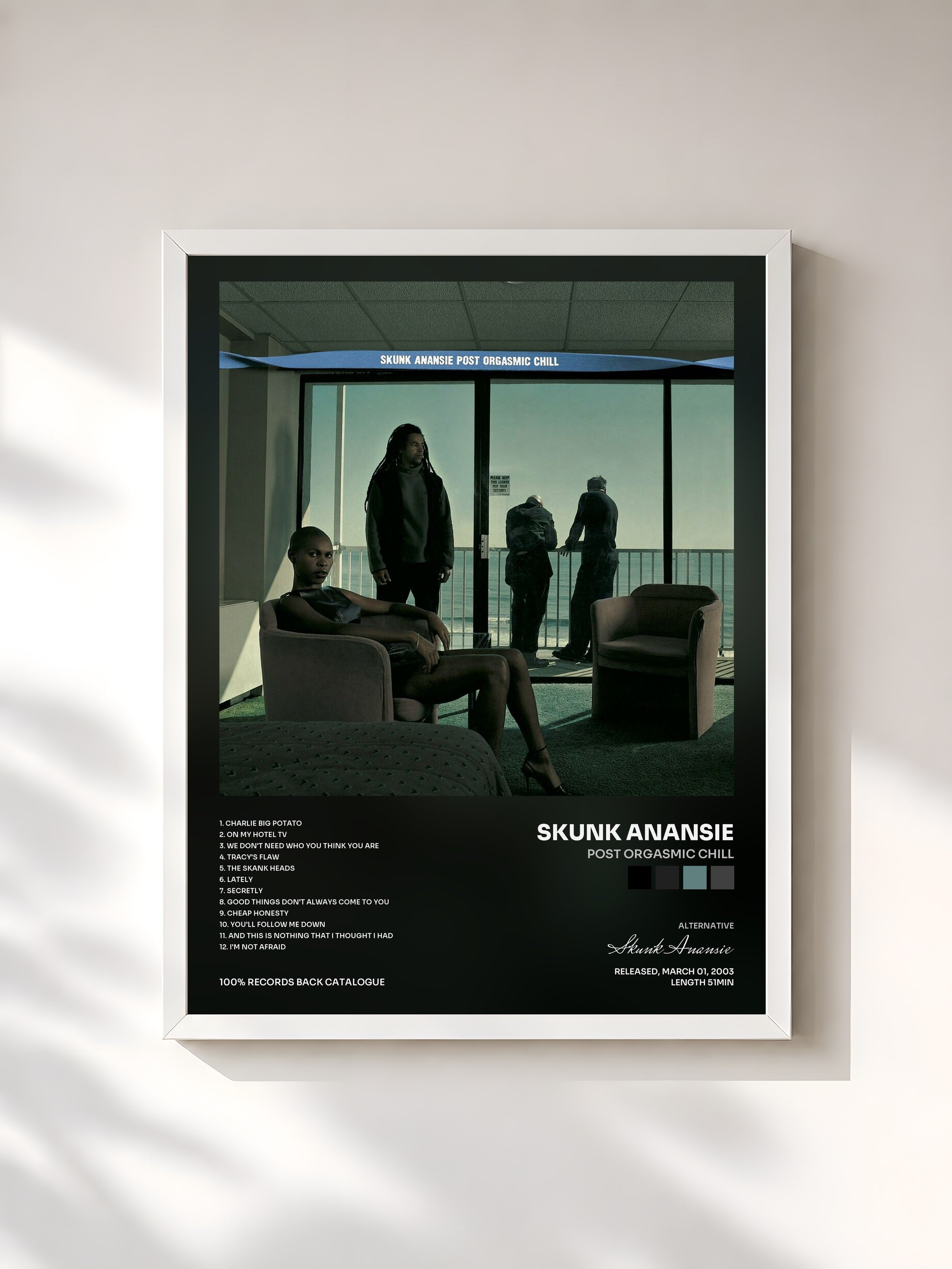 #blanc Tableau de l'album Post Orgasmic Chill de Skunk Anansie, cadre blanc, imprimé et encadré en France