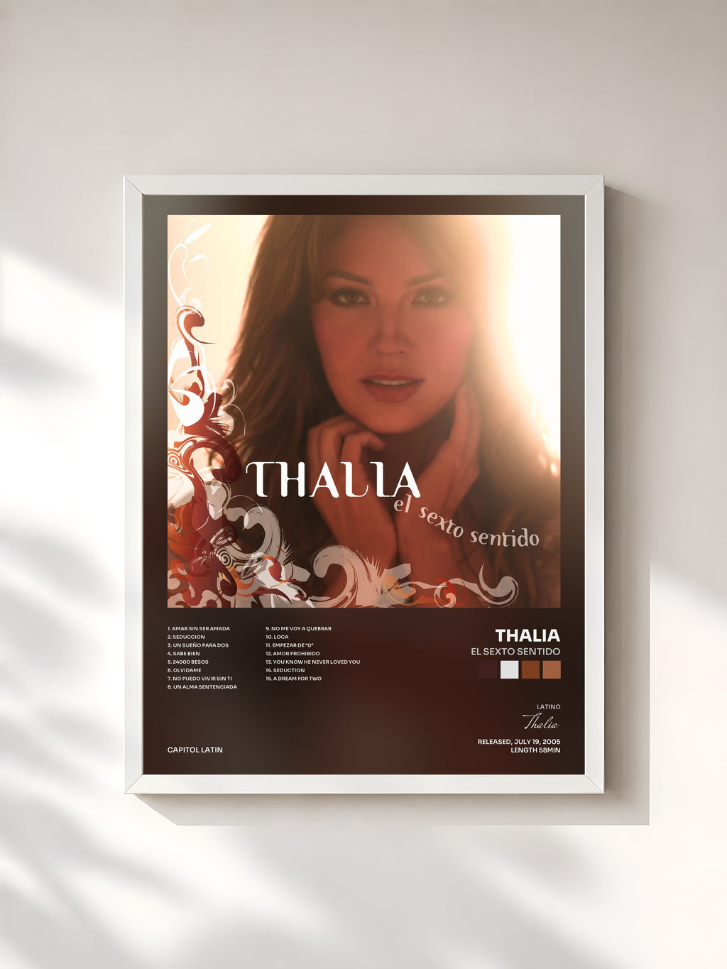 #blanc Tableau de l'album El Sexto Sentido de Thalia, cadre blanc, imprimé et encadré en France