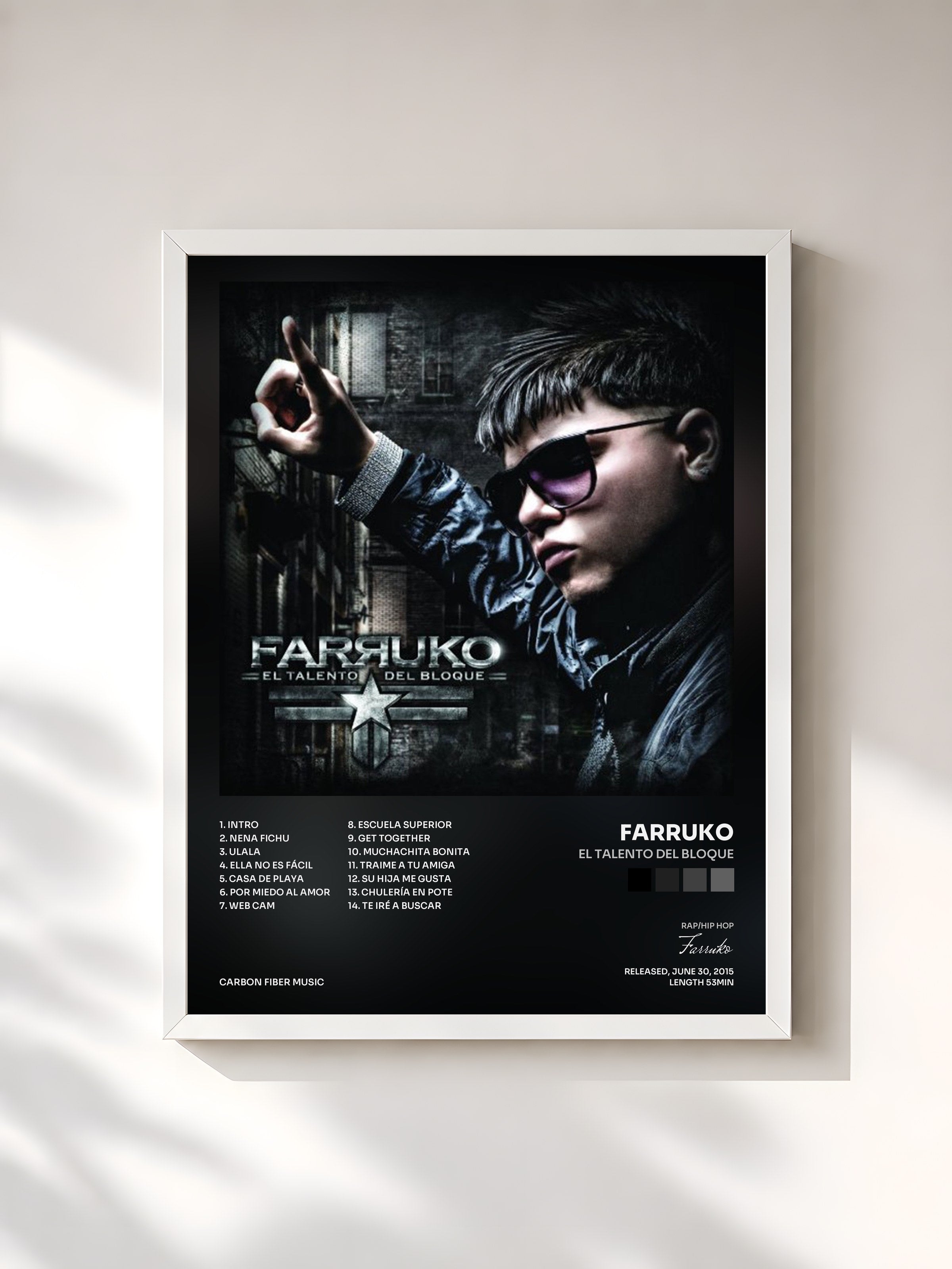 #blanc Tableau de l'album El Talento del Bloque de Farruko, cadre blanc, imprimé et encadré en France