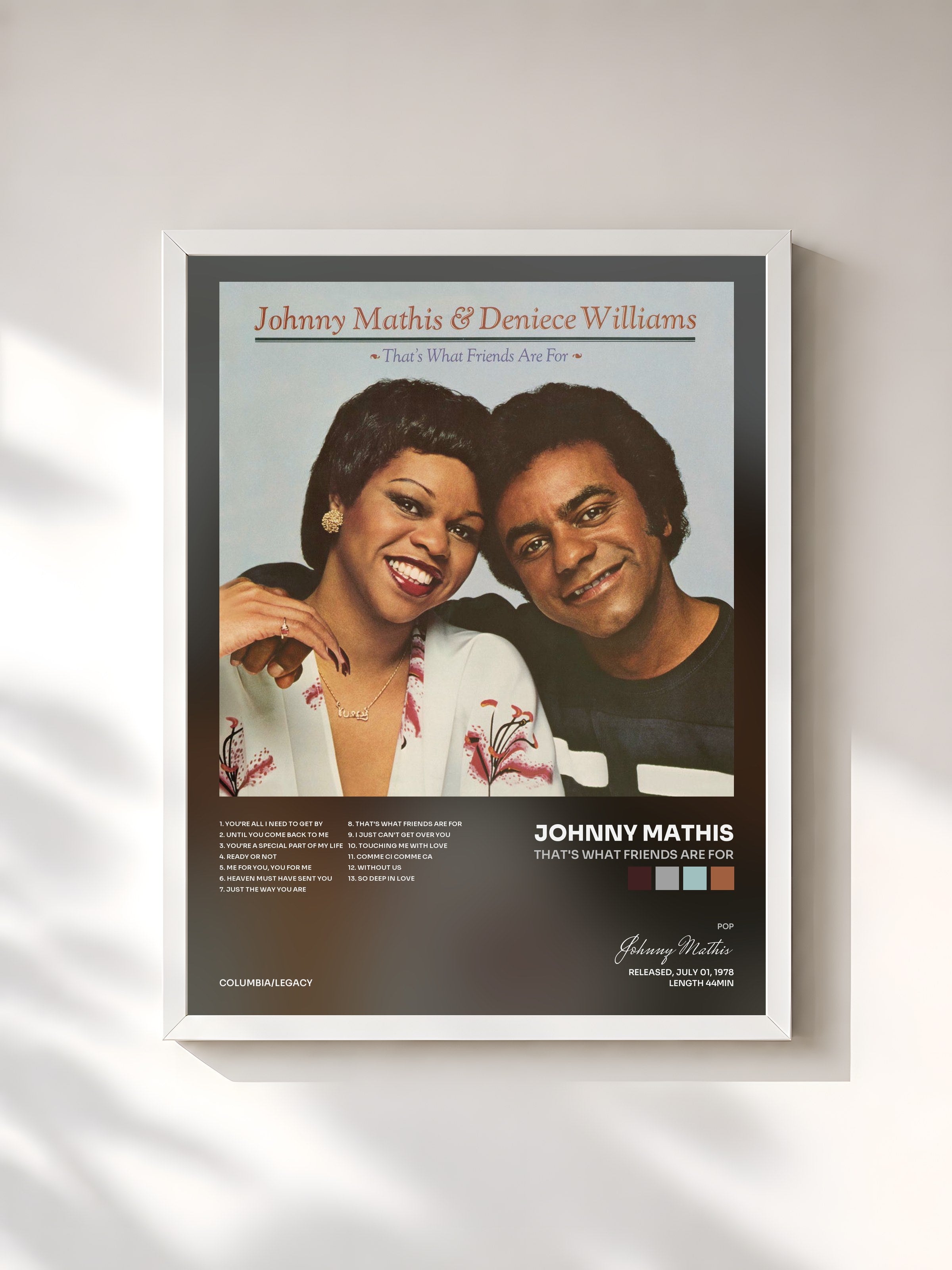#blanc Tableau de l'album That's What Friends Are For de Johnny Mathis, cadre blanc, imprimé et encadré en France
