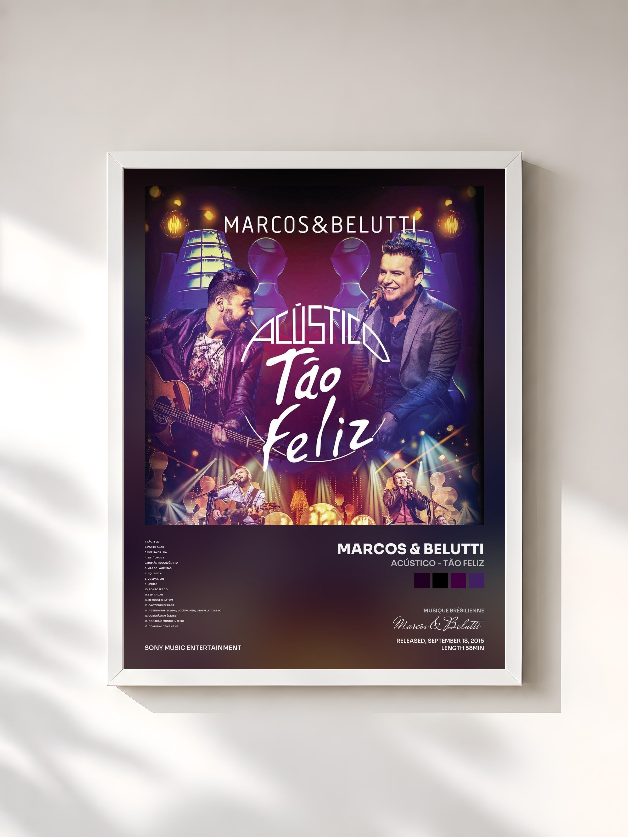 #blanc Tableau de l'album Acústico - Tão Feliz de Marcos & Belutti, cadre blanc, imprimé et encadré en France