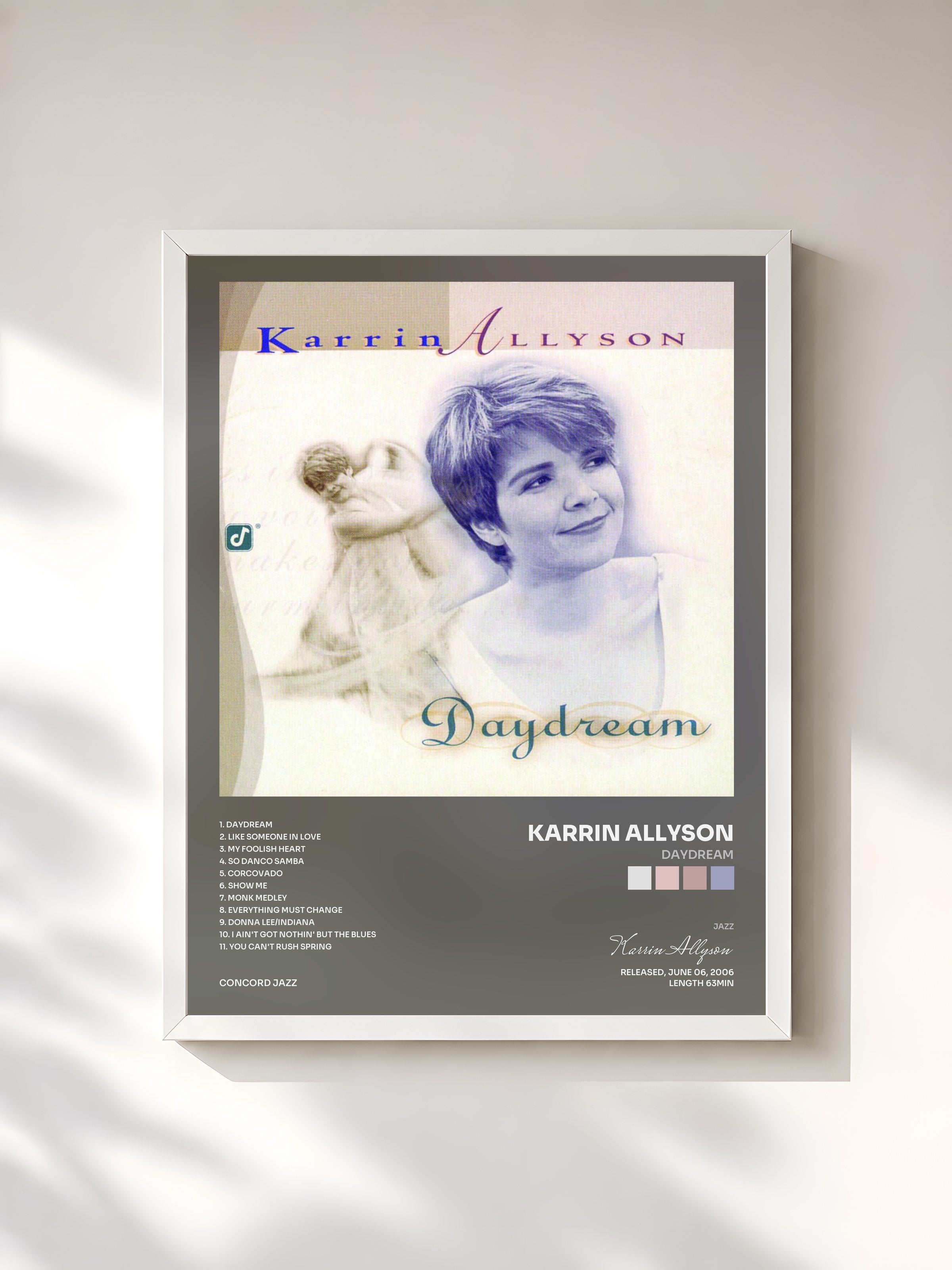 #blanc Tableau de l'album Daydream de Karrin Allyson, cadre blanc, imprimé et encadré en France