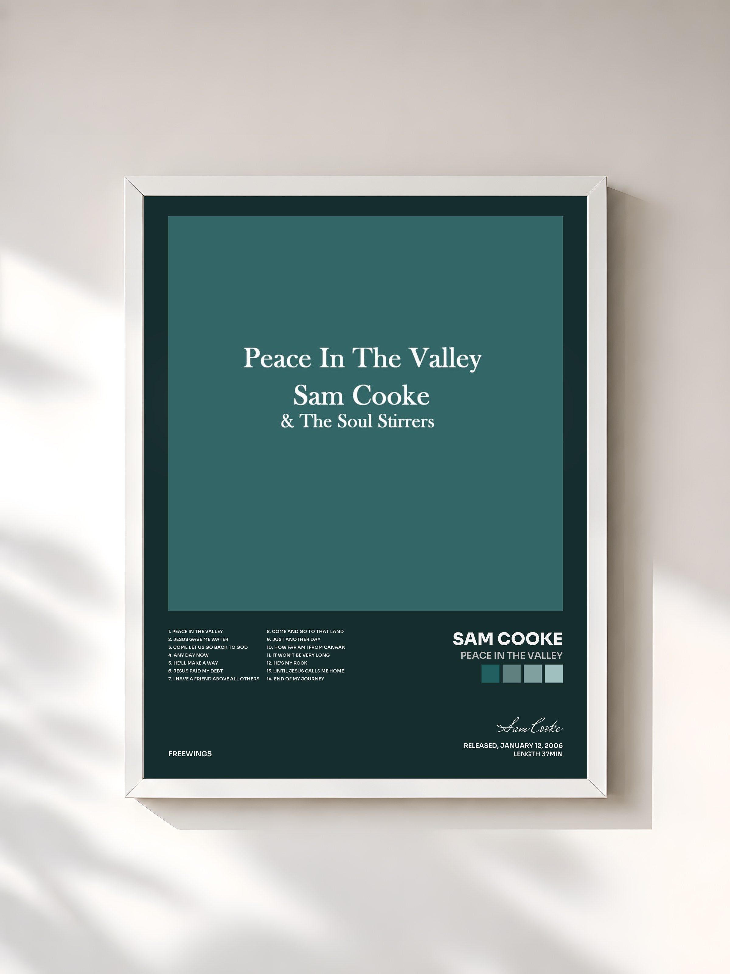 #blanc Tableau de l'album Peace In The Valley de Sam Cooke, cadre blanc, imprimé et encadré en France