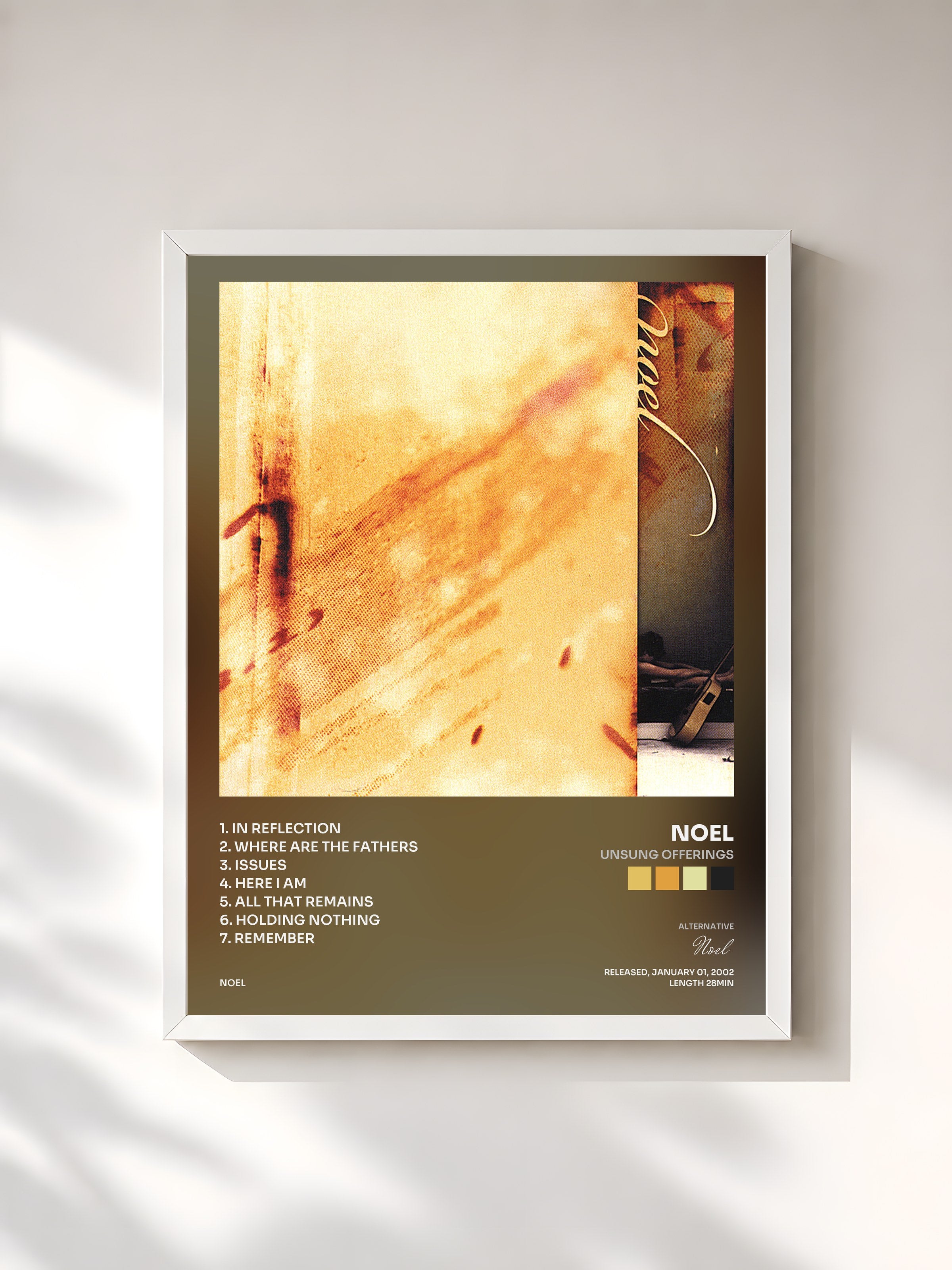 #blanc Tableau de l'album Unsung Offerings de Noel, cadre blanc, imprimé et encadré en France