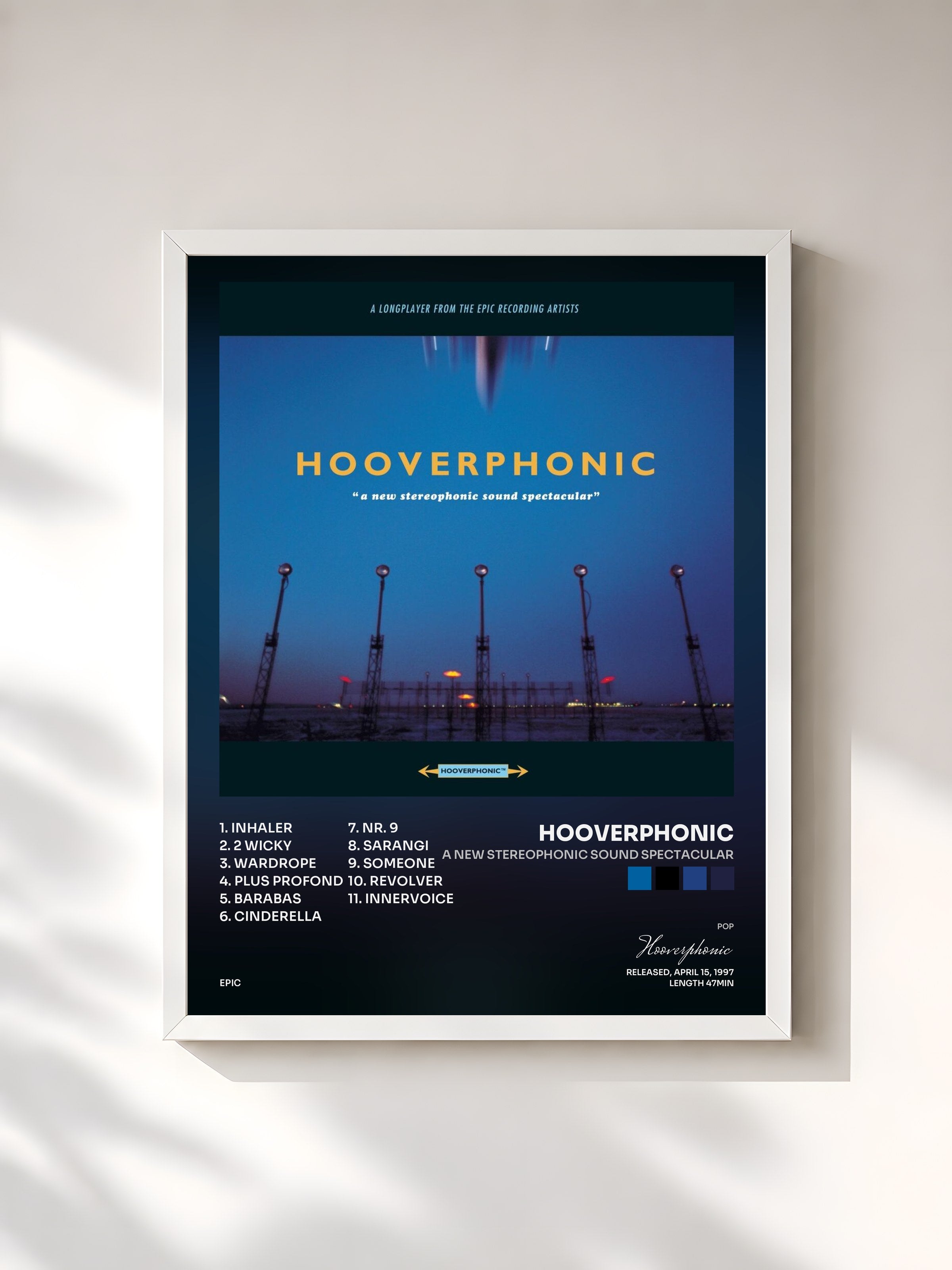 #blanc Tableau de l'album A New Stereophonic Sound Spectacular de Hooverphonic, cadre blanc, imprimé et encadré en France