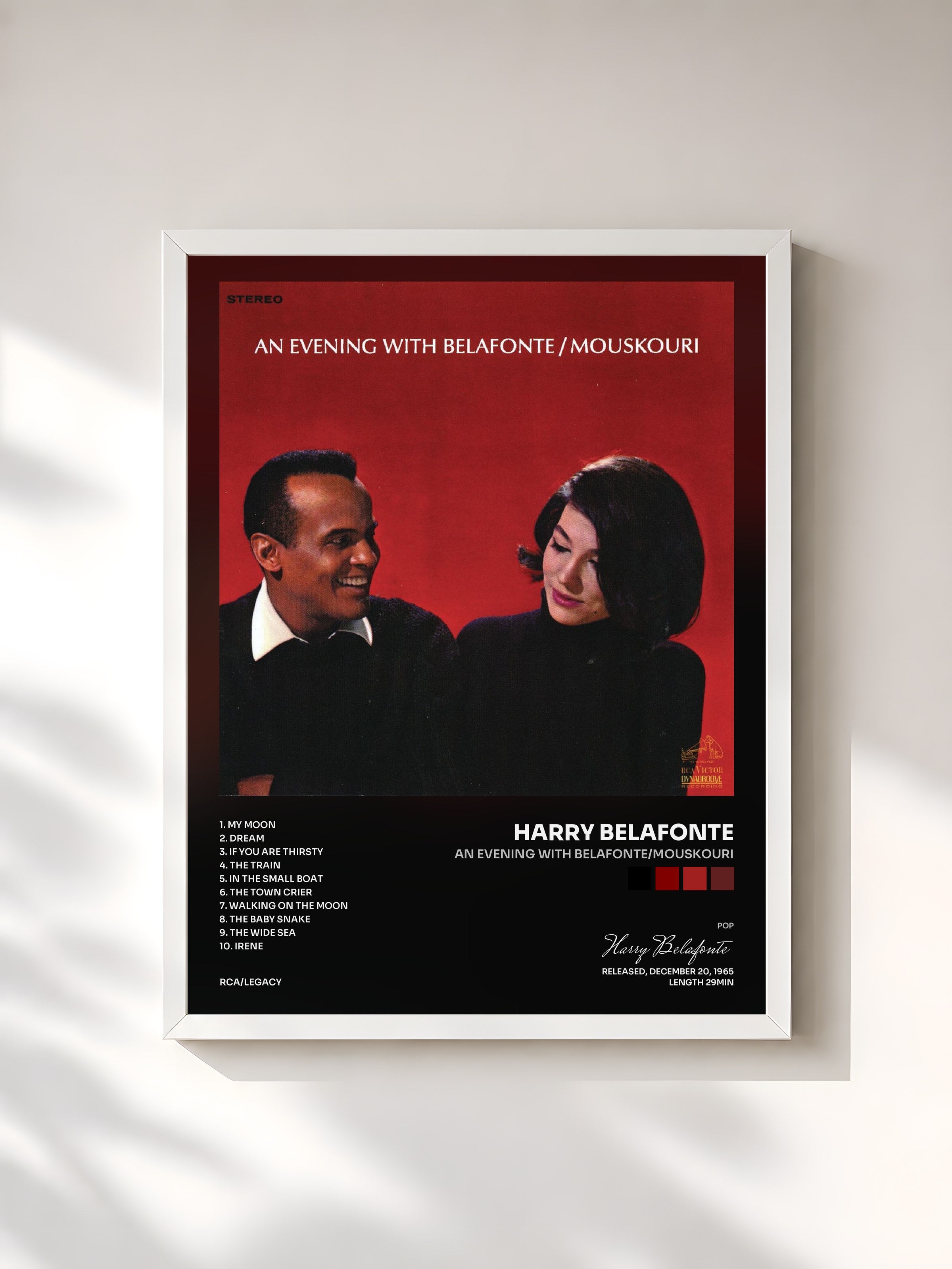 #blanc Tableau de l'album An Evening With Belafonte/Mouskouri de Harry Belafonte, cadre blanc, imprimé et encadré en France
