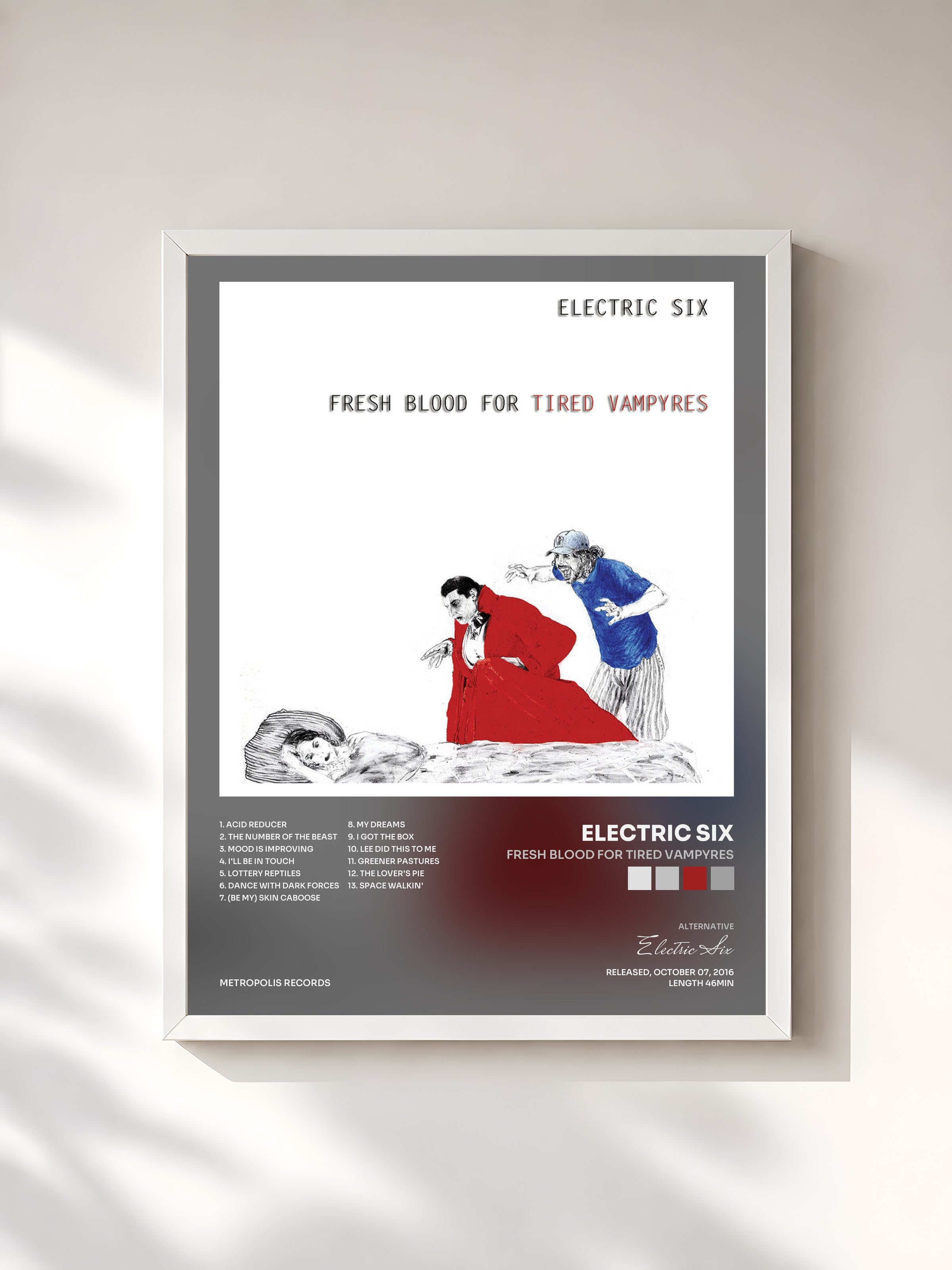#blanc Tableau de l'album Fresh Blood For Tired Vampyres de Electric Six, cadre blanc, imprimé et encadré en France