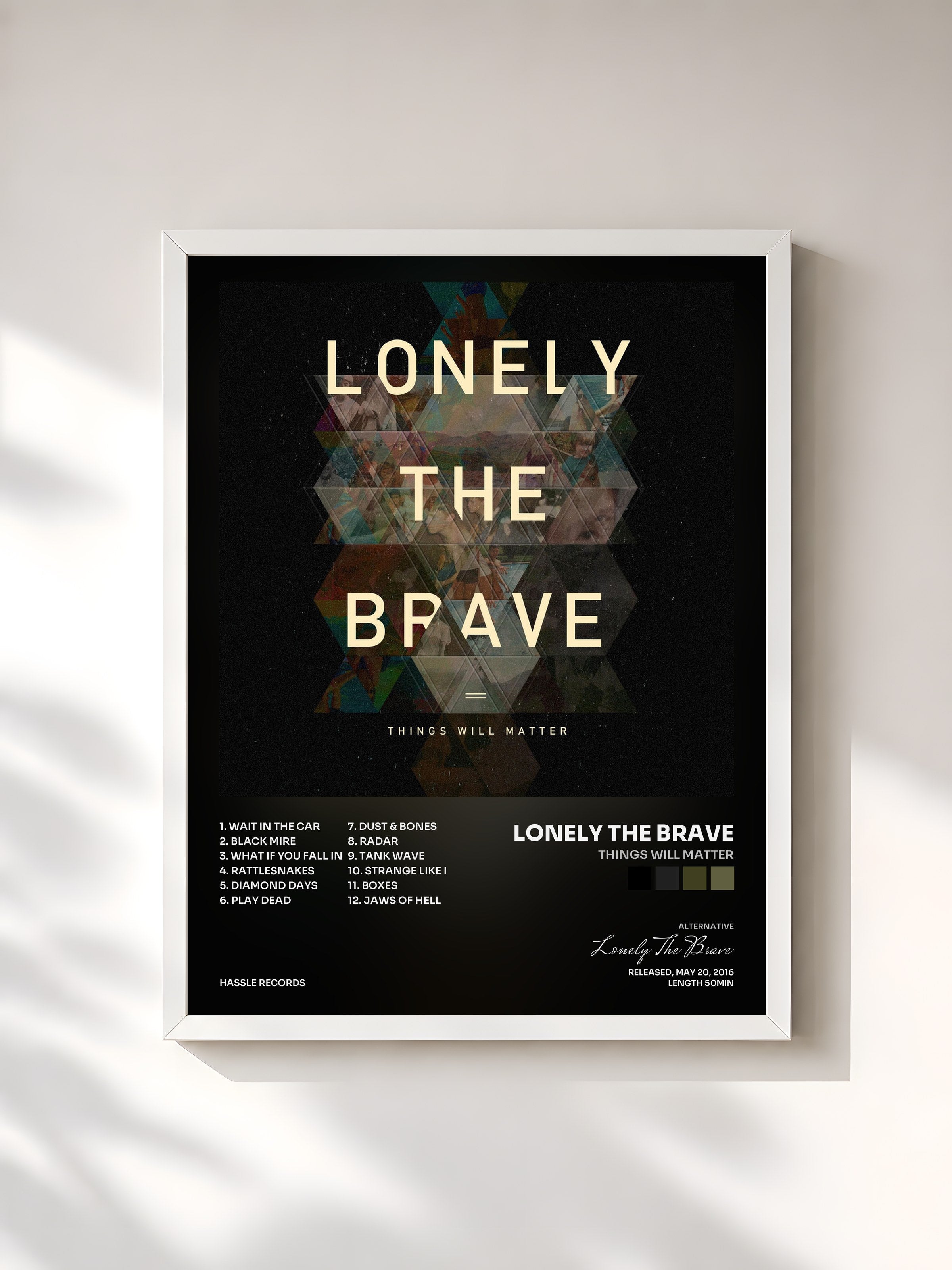 #blanc Tableau de l'album Things Will Matter de Lonely The Brave, cadre blanc, imprimé et encadré en France