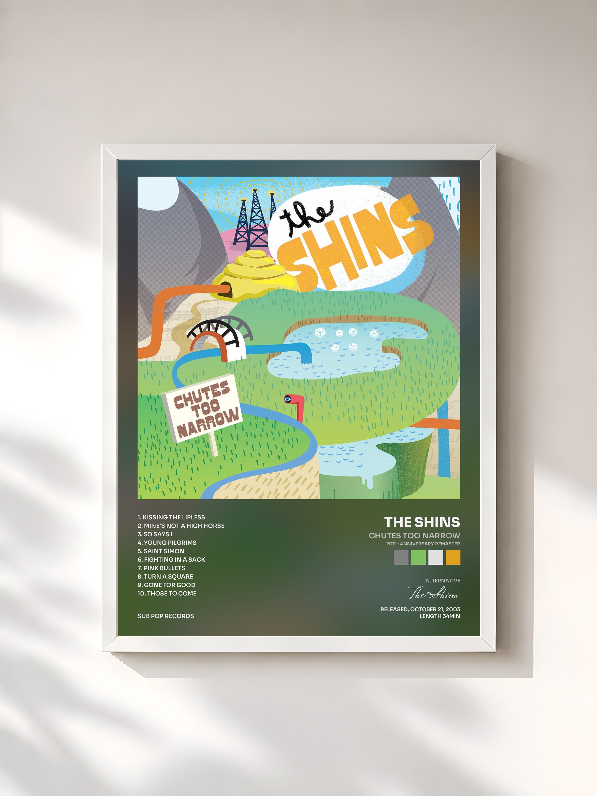 #blanc Tableau de l'album Chutes Too Narrow (20th Anniversary Remaster) de The Shins, cadre blanc, imprimé et encadré en France