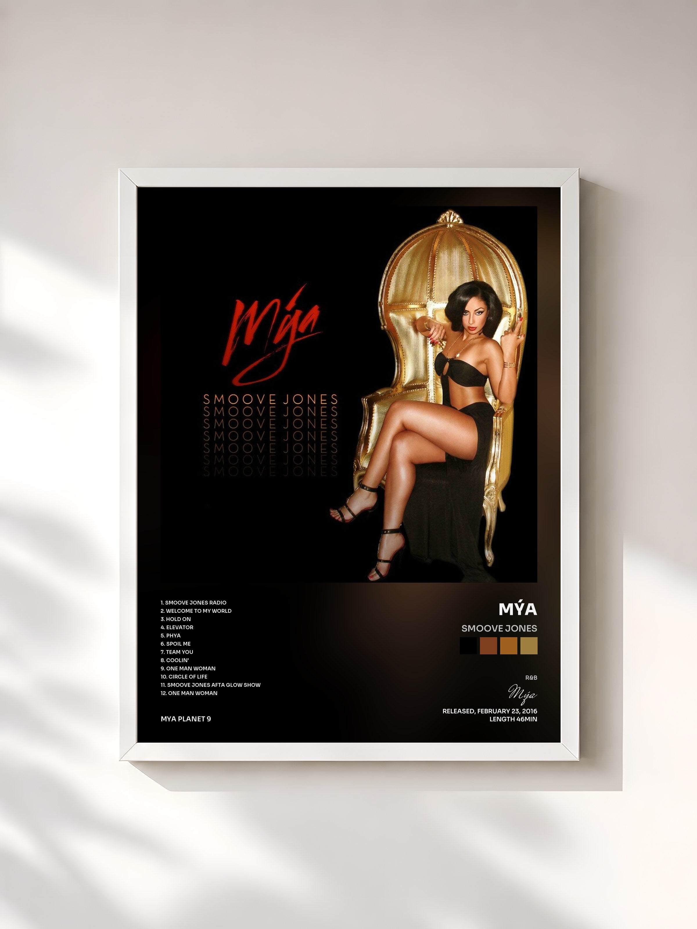 #blanc Tableau de l'album Smoove Jones de Mýa, cadre blanc, imprimé et encadré en France