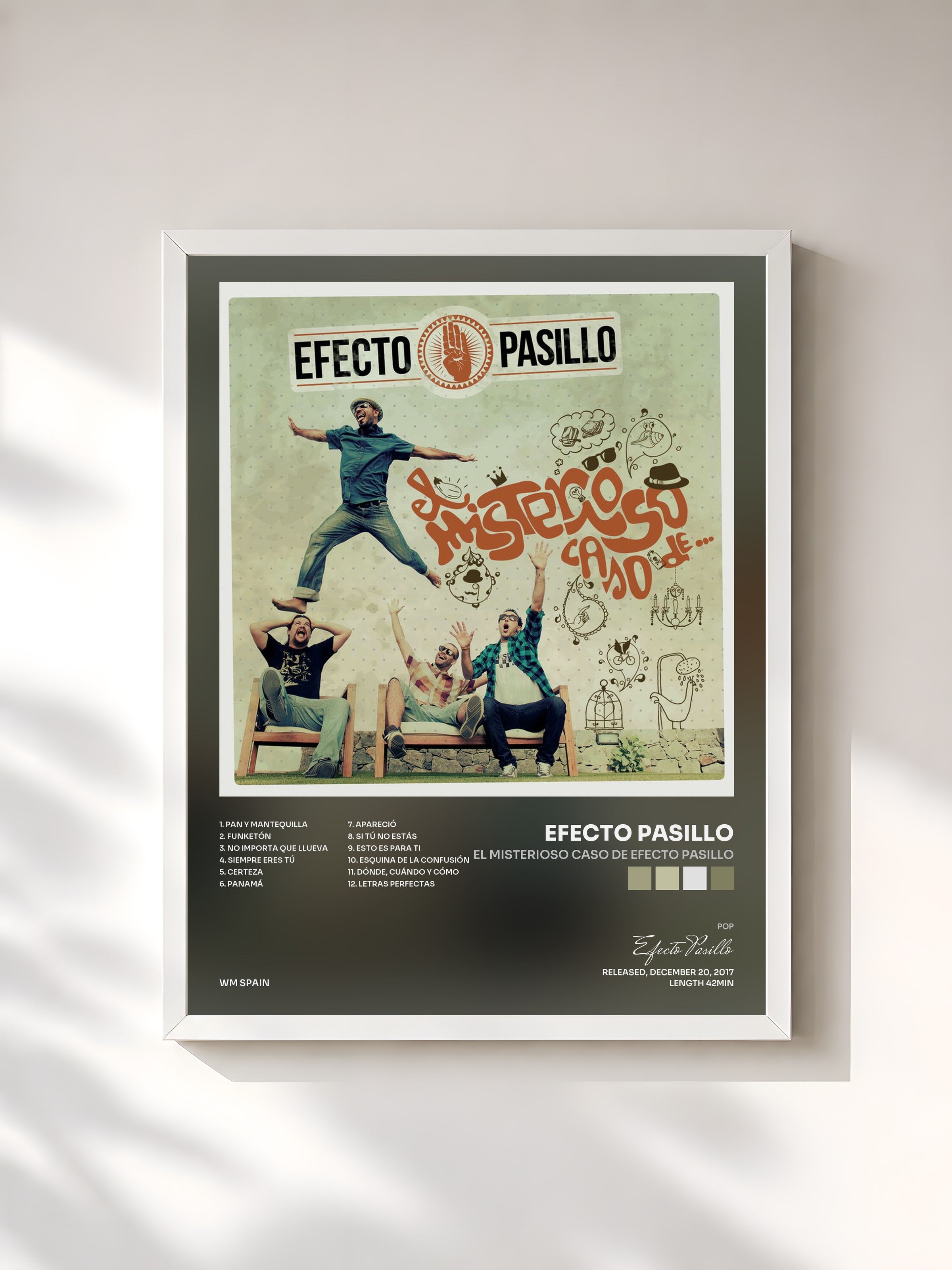 #blanc Tableau de l'album El misterioso caso de Efecto Pasillo de Efecto Pasillo, cadre blanc, imprimé et encadré en France
