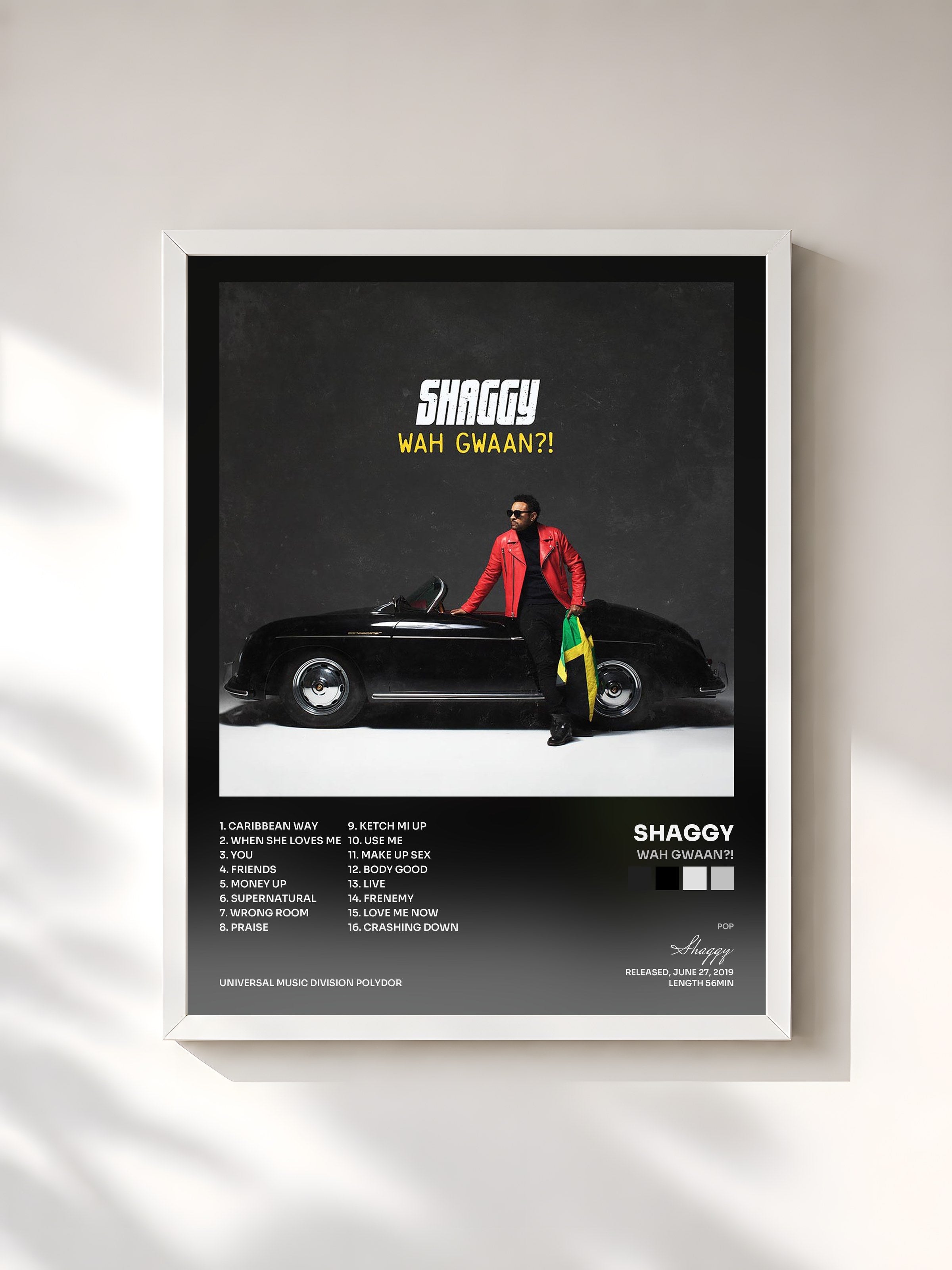 #blanc Tableau de l'album Wah Gwaan?! de Shaggy, cadre blanc, imprimé et encadré en France