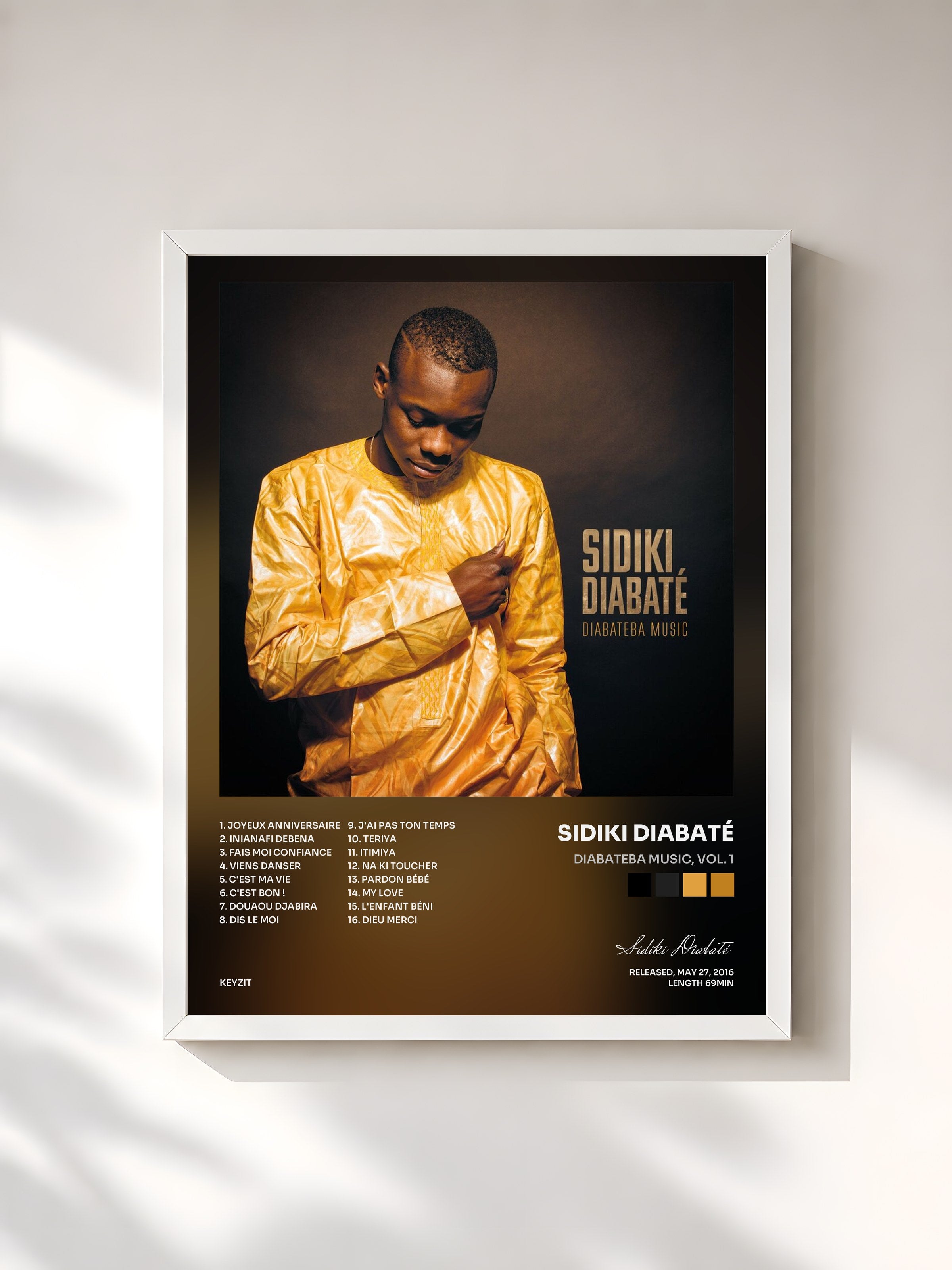 #blanc Tableau de l'album Diabateba Music, Vol. 1 de Sidiki Diabaté, cadre blanc, imprimé et encadré en France